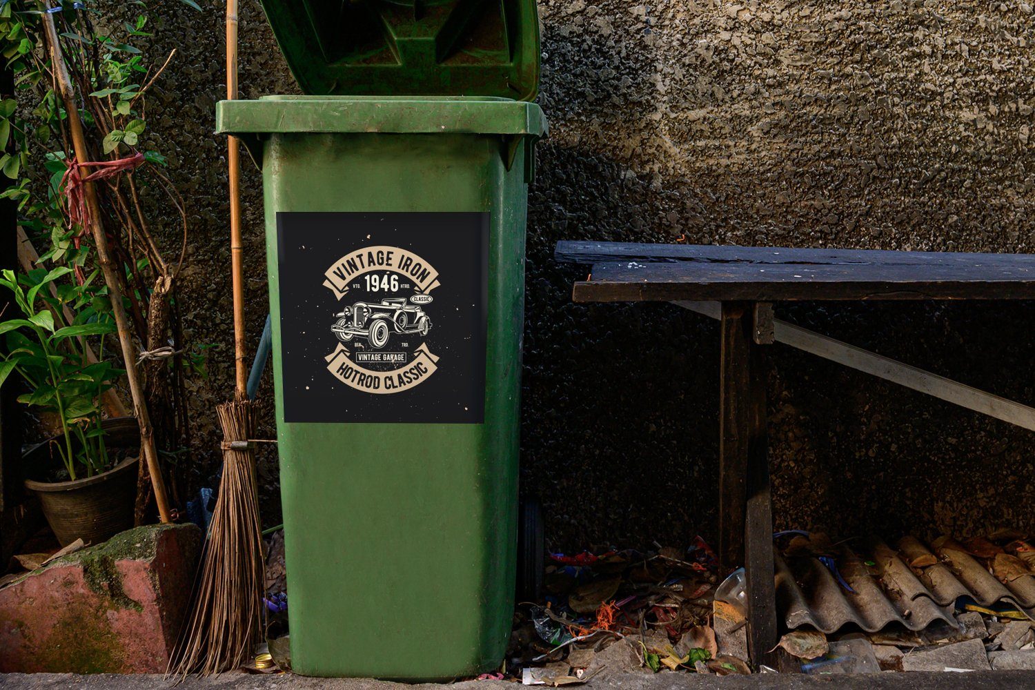 Schwarz - Mülltonne, Vintage - Abfalbehälter Wandsticker Sticker, Mülleimer-aufkleber, (1 - Container, Mancave Auto St), MuchoWow