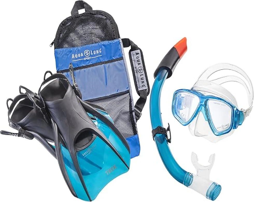 Aqualung Schnorchel Aqua Lung Sport La Costa Travel Deluxe 3er Set (3er Set aus Tauchmaske, Schnorchel, Flossen, inkl. Beutel, 3er Set aus Tauchmaske, Schnorchel, Flossen, inkl. Beutel)