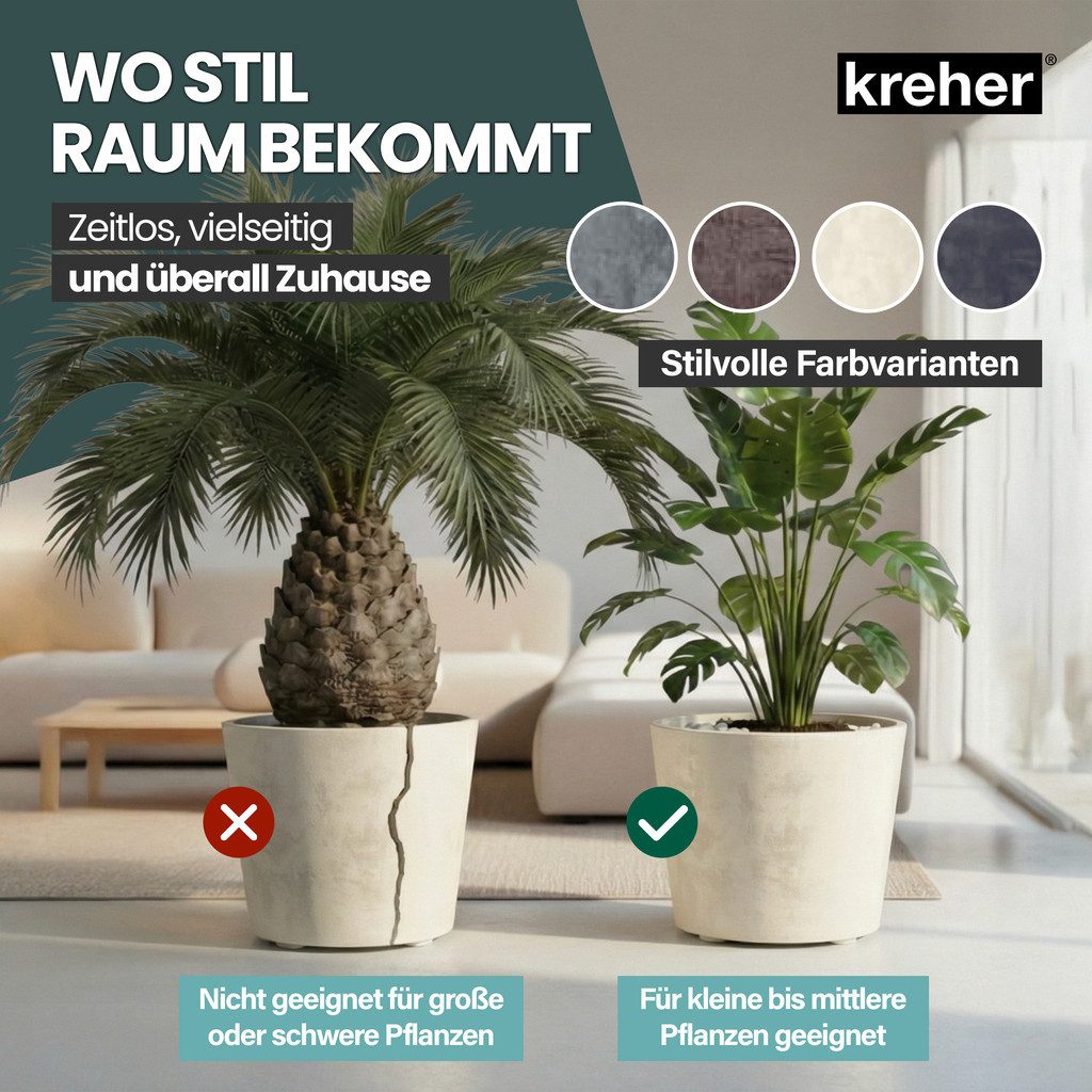 Kreher Pflanzkübel 'Millennium' in Naturstein Optik, 80 Liter, rollbar (Farbe wählbar)