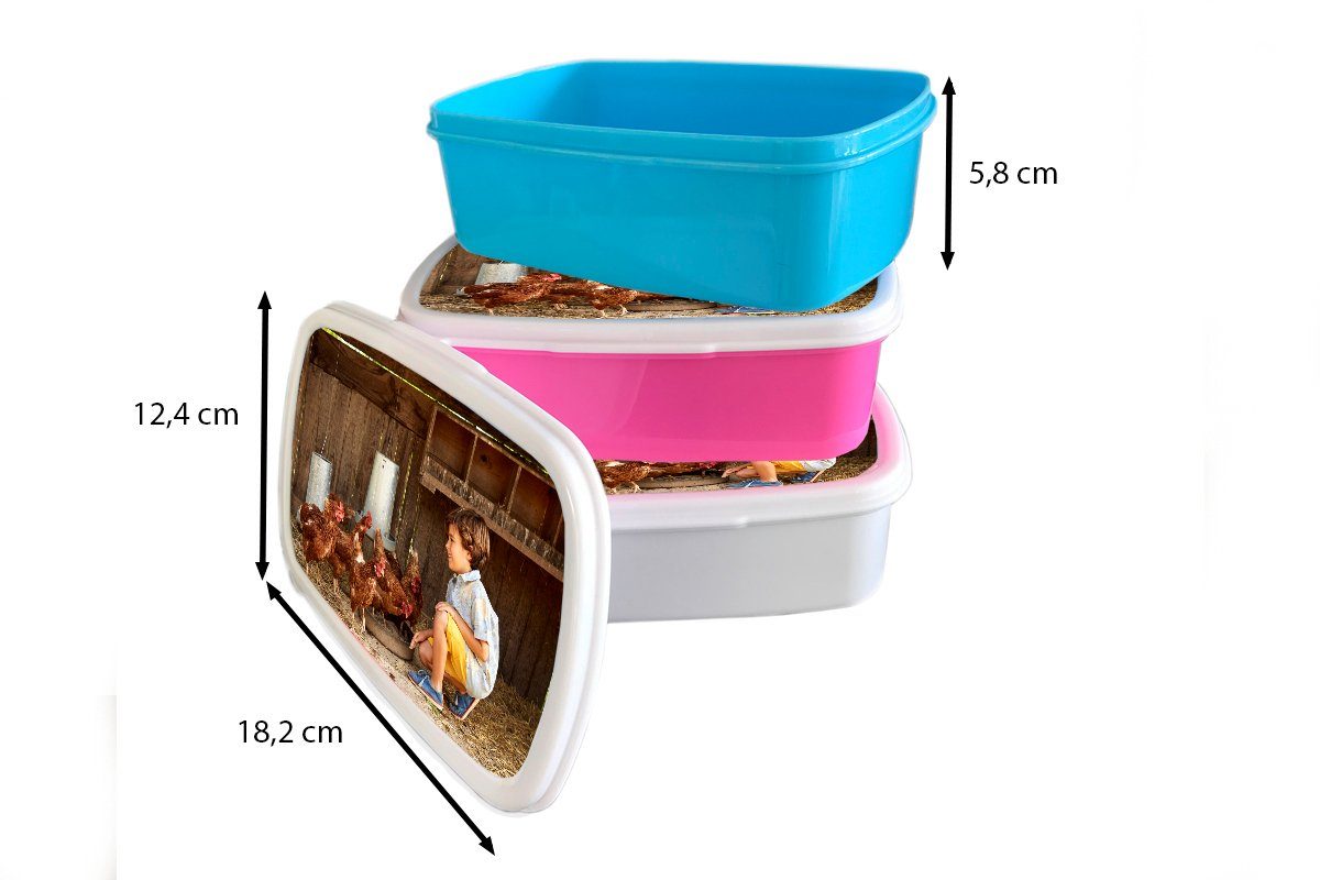 Brotdose, für Kunststoff, Brotbox Kinder Hühnerstall, - weiß und Mädchen Hühner Lunchbox - und MuchoWow Junge Erwachsene, (2-tlg), für Jungs
