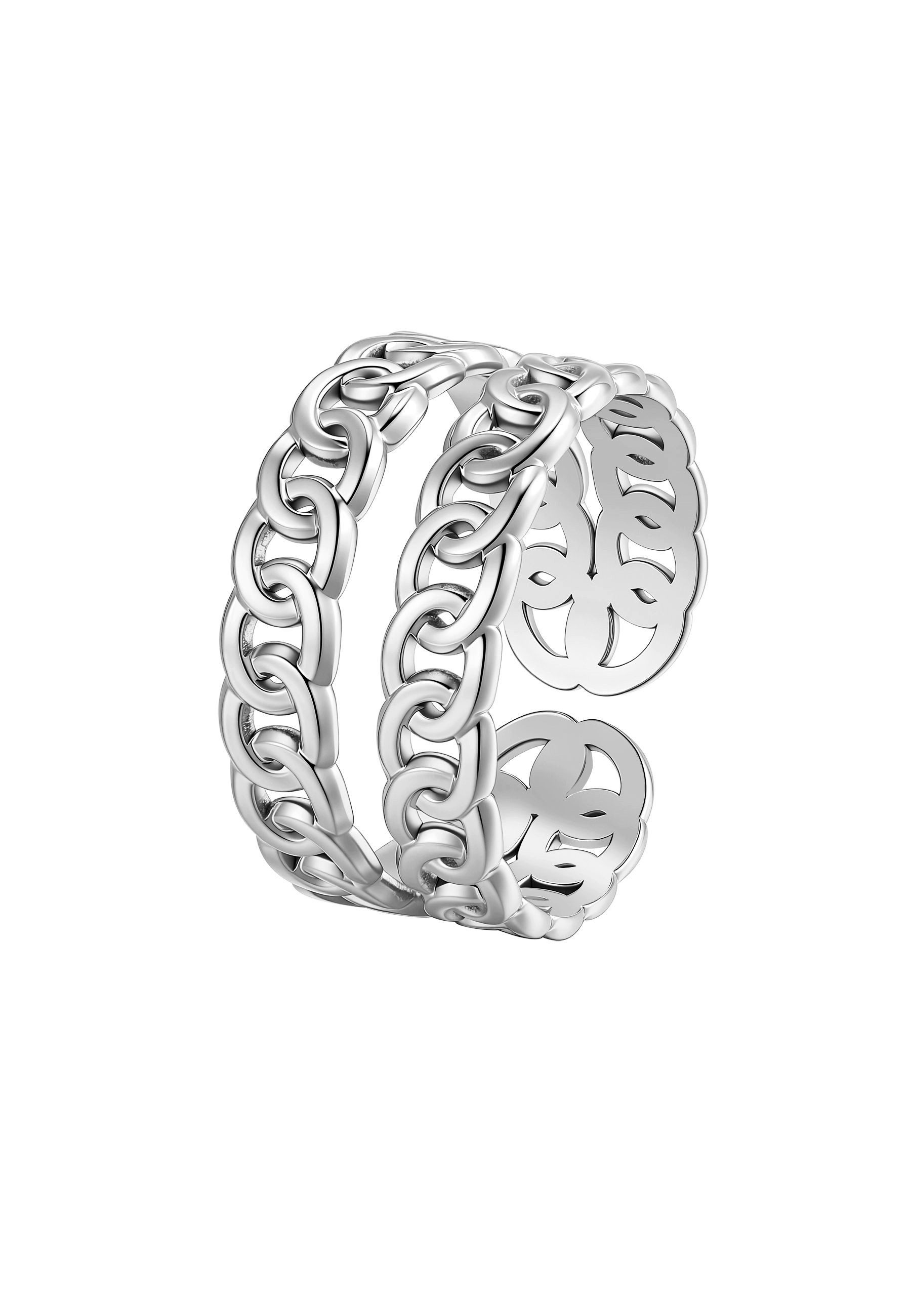 Hey Happiness Fingerring Doppelglied, offener Geo Kettenring Damen, Doppelter Statement Ring in Gold Rosa Silber, mit Gliederdesign