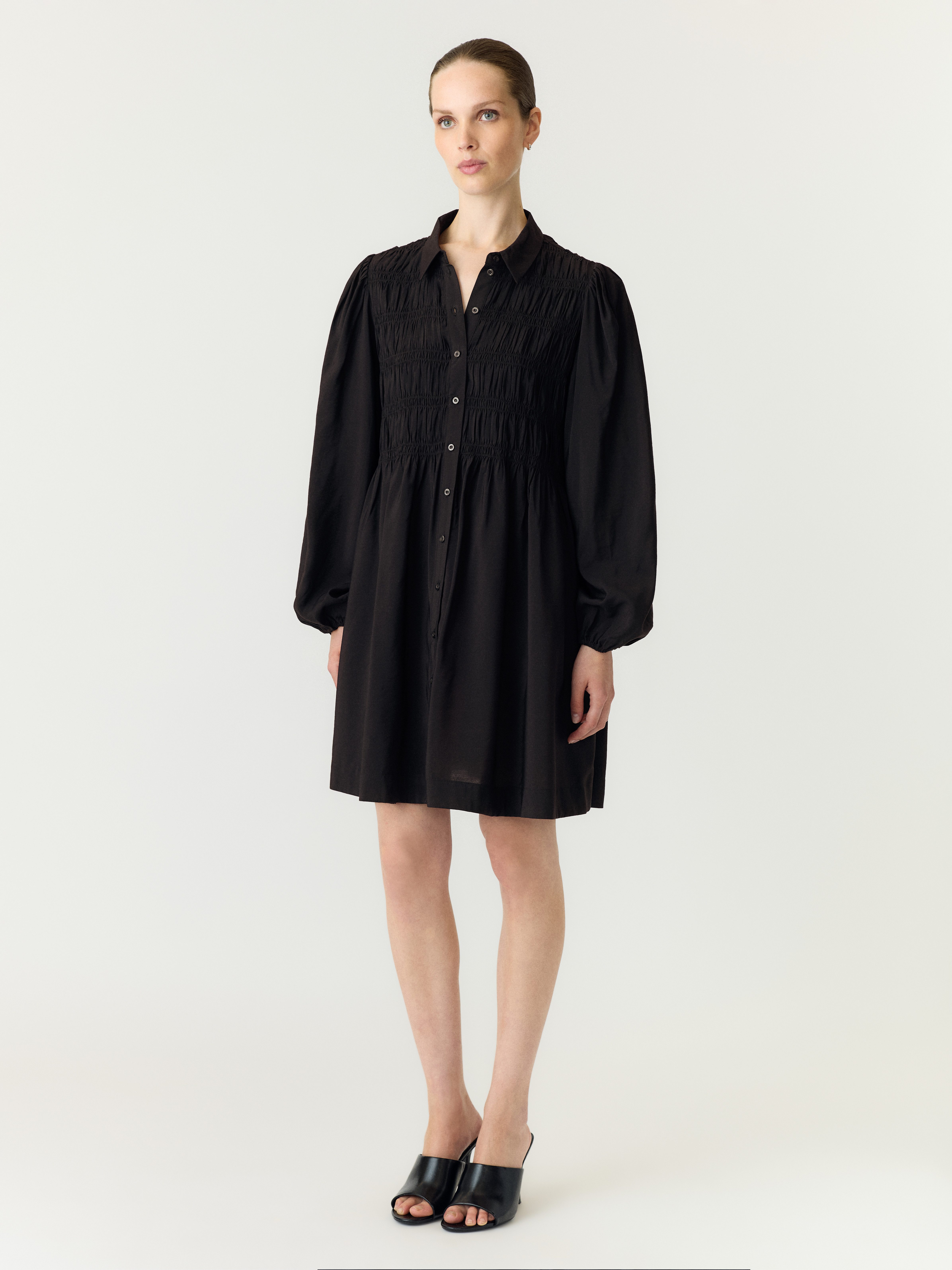Y.A.S Smokkleid YASPALA LS SMOCK SHIRT DRESS S. NOOS Viskosemischung