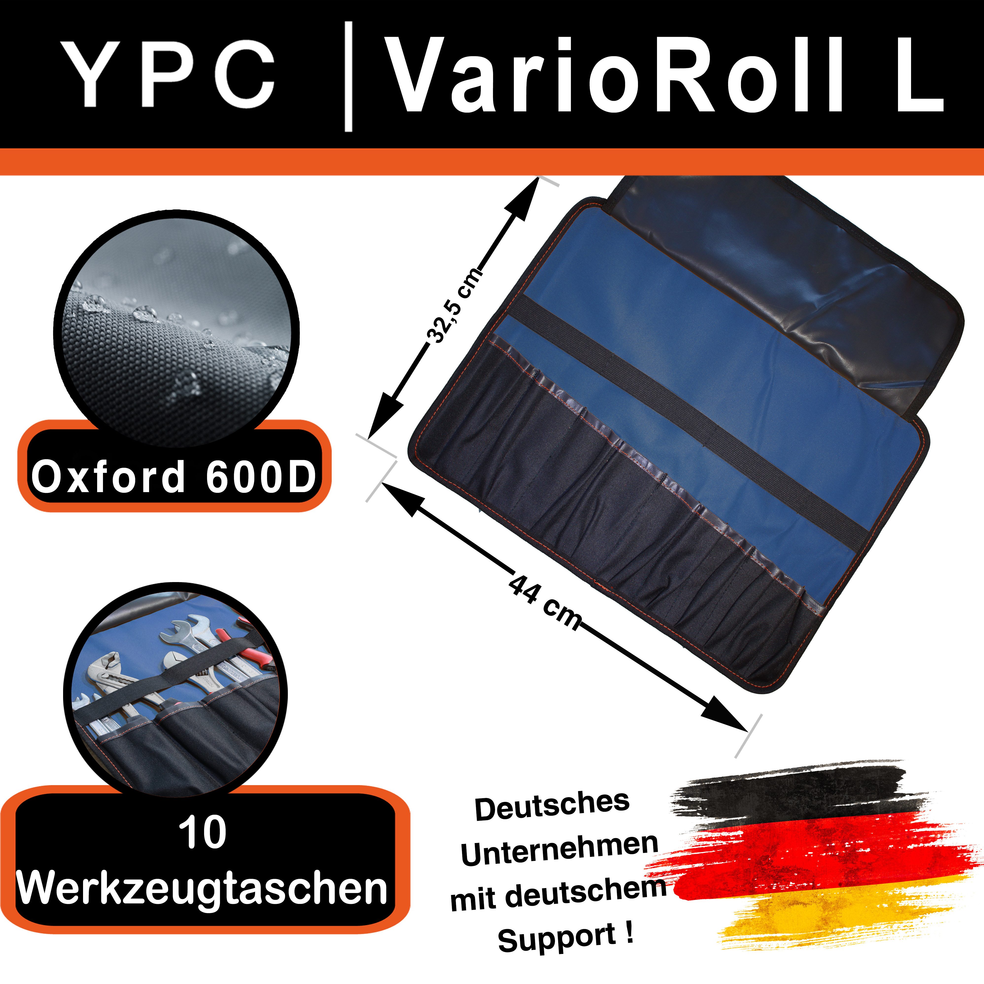 YPC Werkzeugtasche VarioRoll L, 45x32cm, 10 Steckfächer, 4 Halteschlaufen