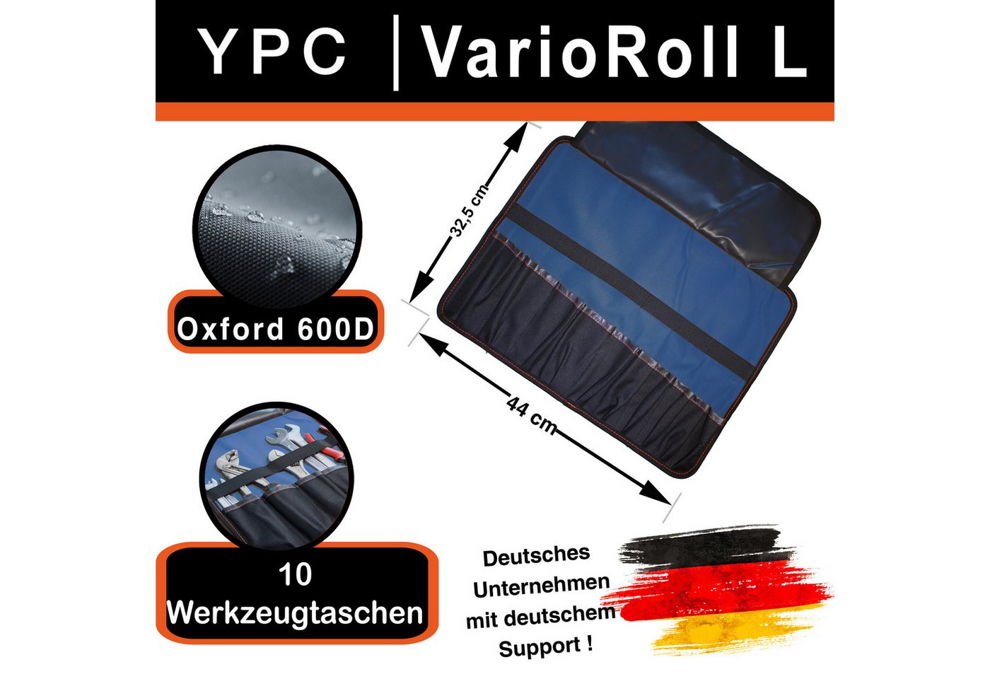 Thumbnail - YPC Werkzeugtasche "VarioRoll L" Werkzeug Rolltasche 45x32cm, reißfest, robust, wasserabweisend, stabil, modern