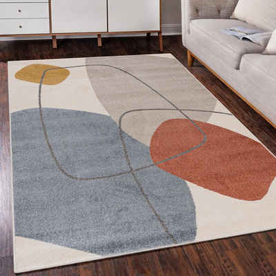 Designteppich Modern Teppich Kurzflor Wohnzimmerteppich Japandi Scandi Beige Creme, Mazovia, 120 x 170 cm, Fußbodenheizung, Allergiker geeignet, Farbecht, Pflegeleicht