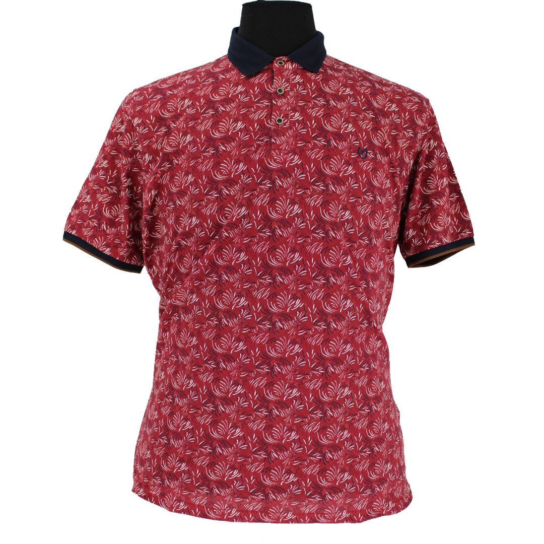 Mode Monte Carlo Poloshirt Polo-Shirt Knopf Dunkelrot mit blau