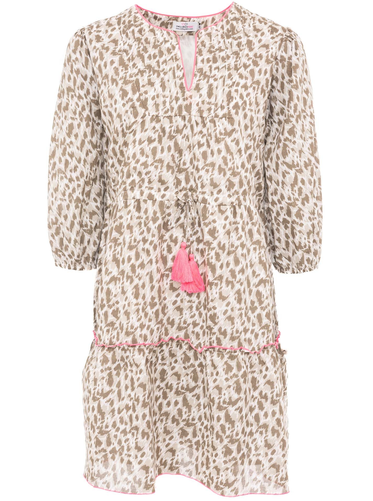 Zwillingsherz Sommerkleid "Colorful Leopard" mit Tasseln und kontrastfarbig günstig online kaufen