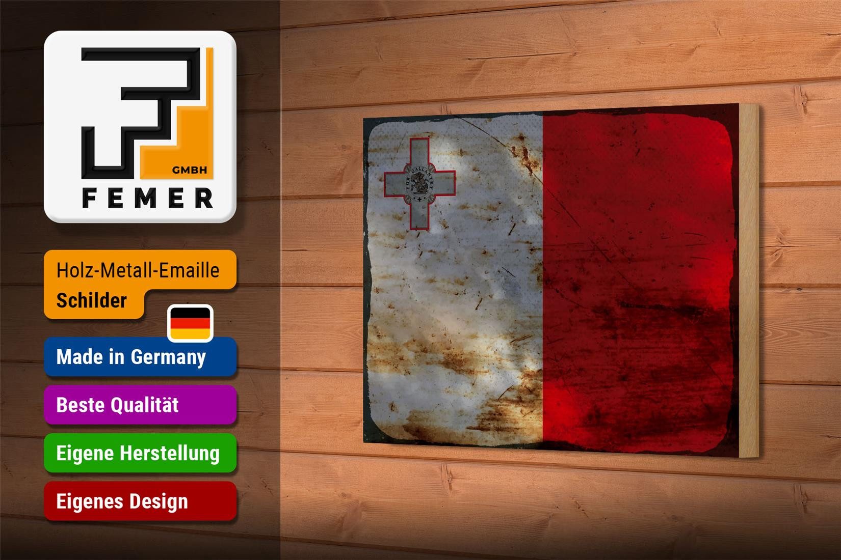 Femer GmbH Holzbild Flagge Malta 18x12 cm Flag of Malta Rost, Flaggen (1 St), Glatte Holzfaserplatte (MDF), vorn beschichtet