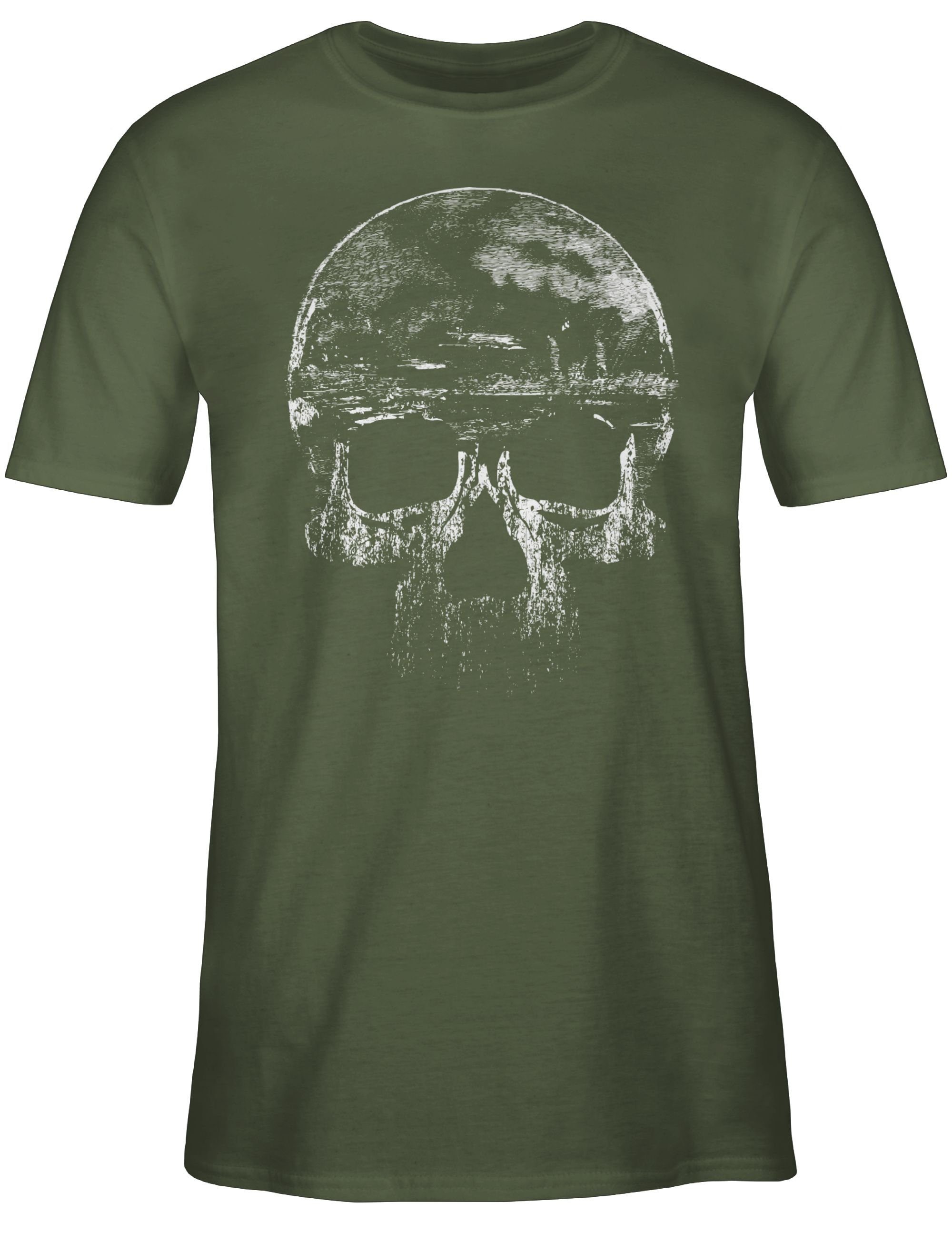 Shirtracer T-Shirt Grün Vintage Totenkopf 3 Biker Army