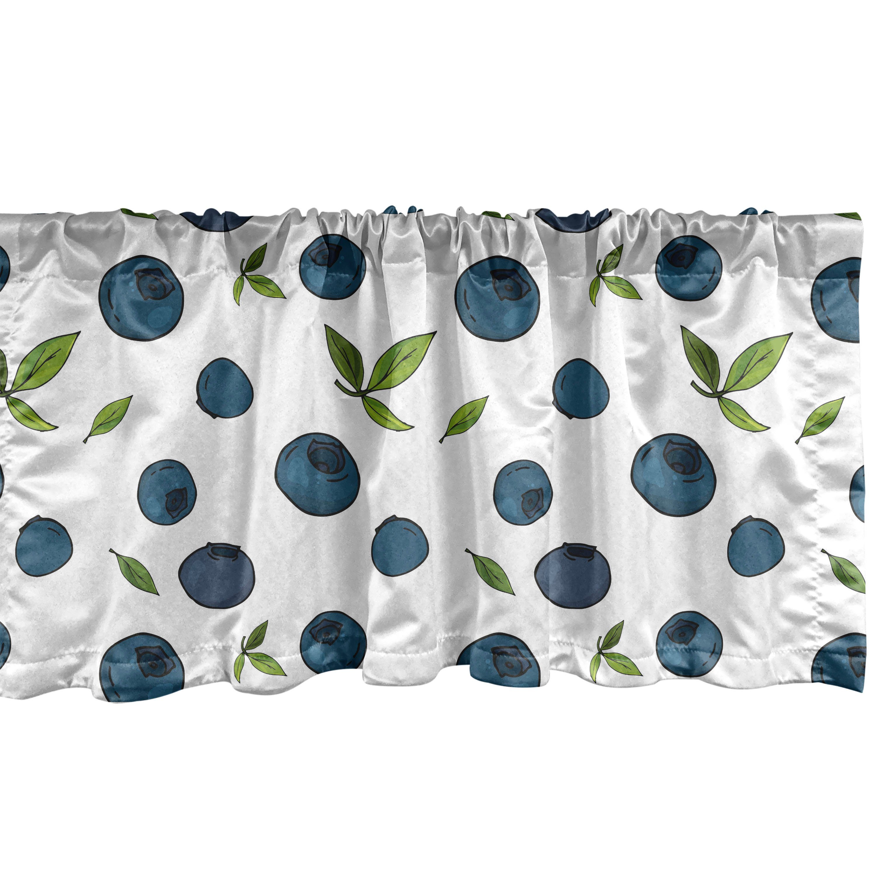 Scheibengardine Vorhang Volant für Küche Schlafzimmer Dekor mit Stangentasche, Abakuhaus, Microfaser, Obst Blueberry Zeichnung Blätter Kunst