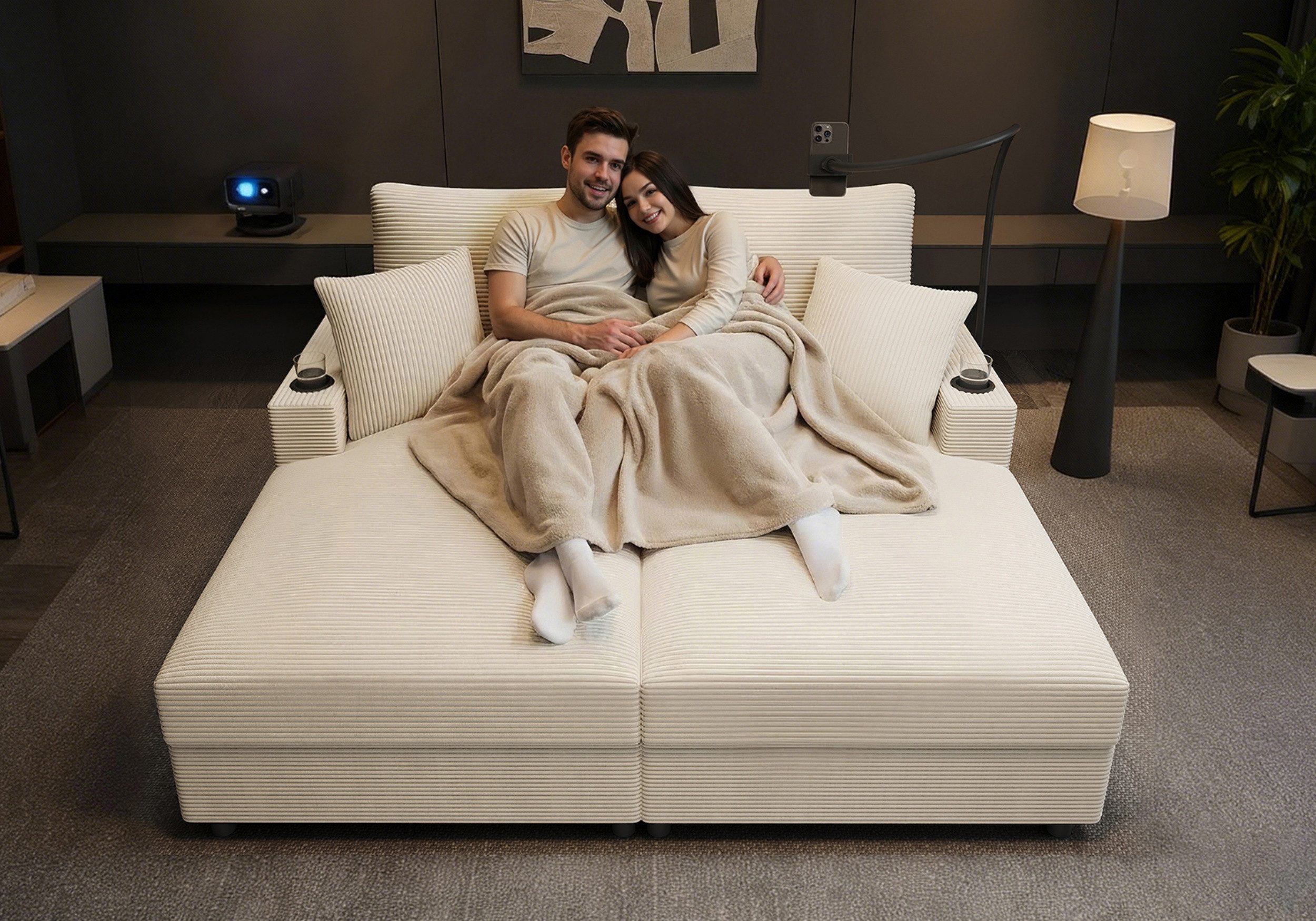 autolock Schlafsofa 2- Sitzer Sofa, Doppelschlafsofa mit Schlaffunktion, Liebessofa, Schlafcouch für Wohnzimmer, Schlafzimmer, Heimkino, Cordstoff