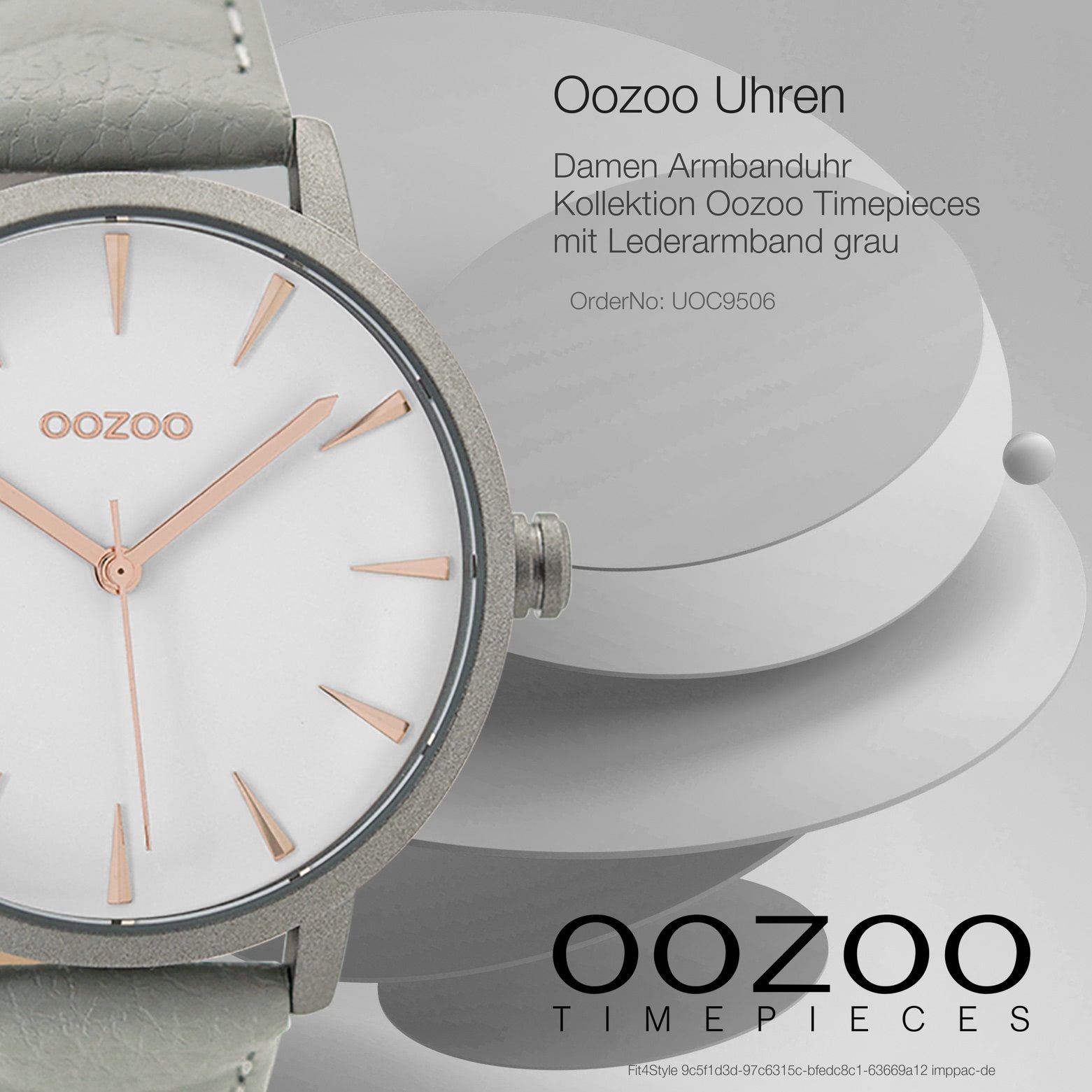 OOZOO Quarzuhr Oozoo Damen rund, Fashion-Style 40mm) Armbanduhr Lederarmband, groß Damenuhr (ca. grau