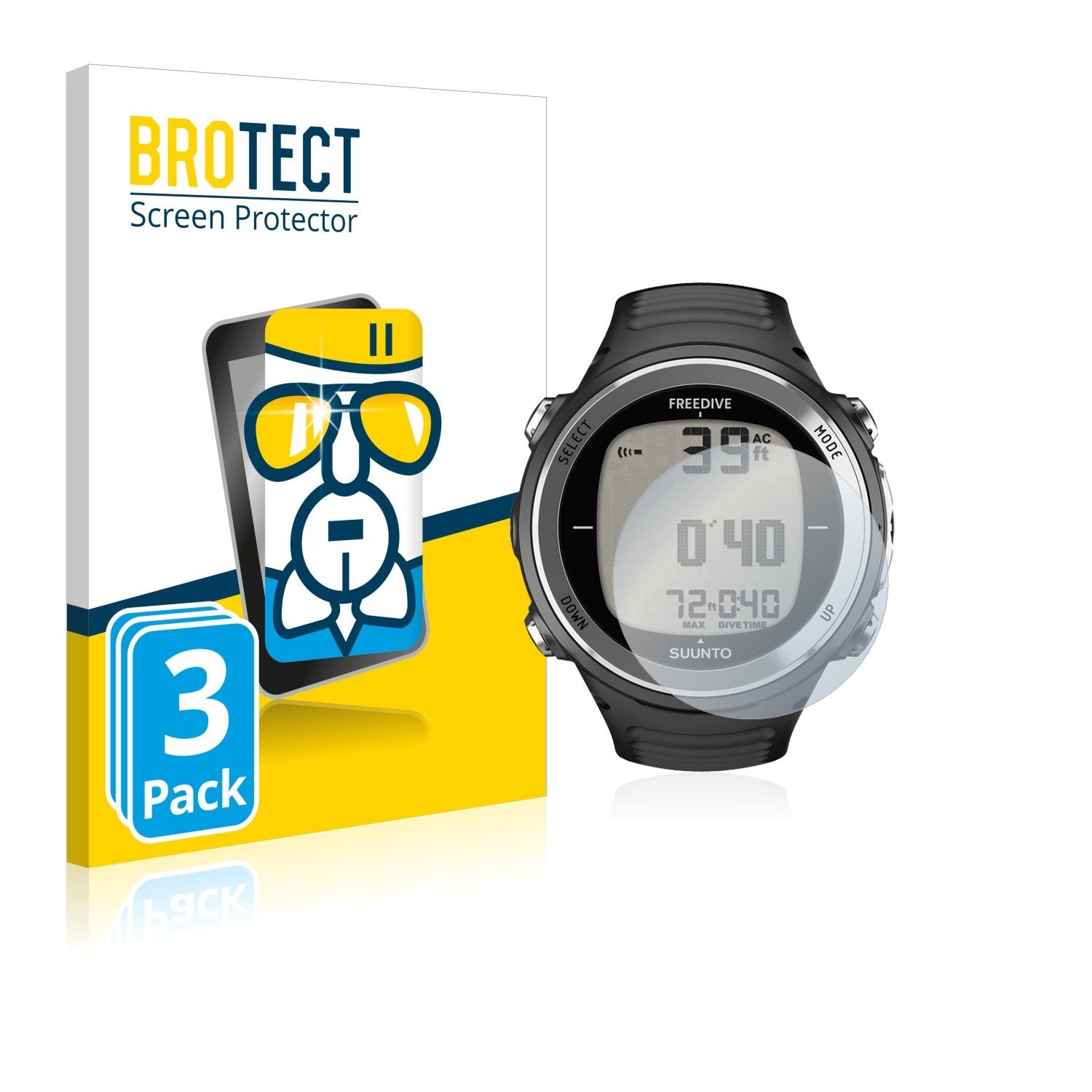 BROTECT Displayschutzglas Folie für Suunto D4F, 3 Stück, Schutzfolie Glas Panzer Display Schutz klar
