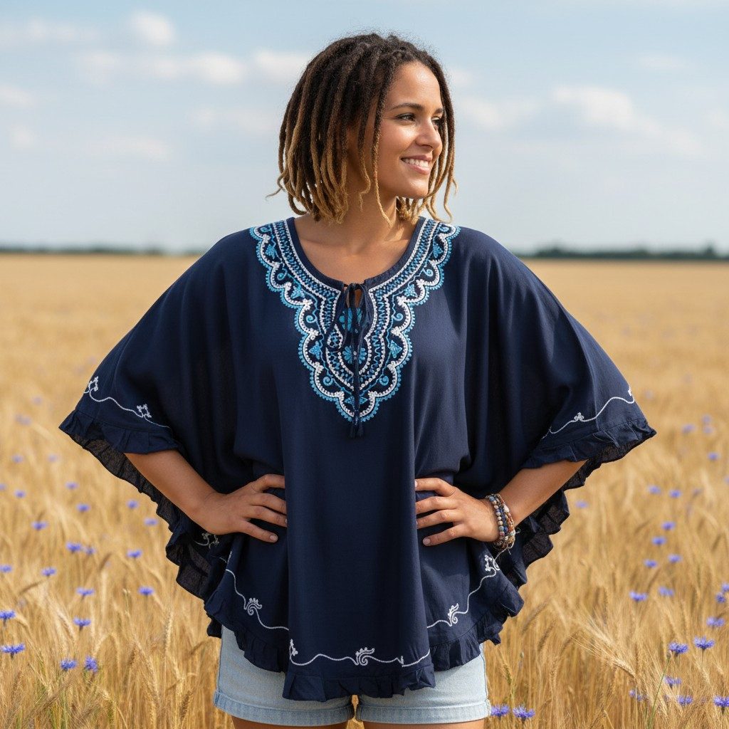 Guru-Shop Longbluse Bestickter Hippie Poncho, Tunika, Kaftan,.. alternative günstig online kaufen