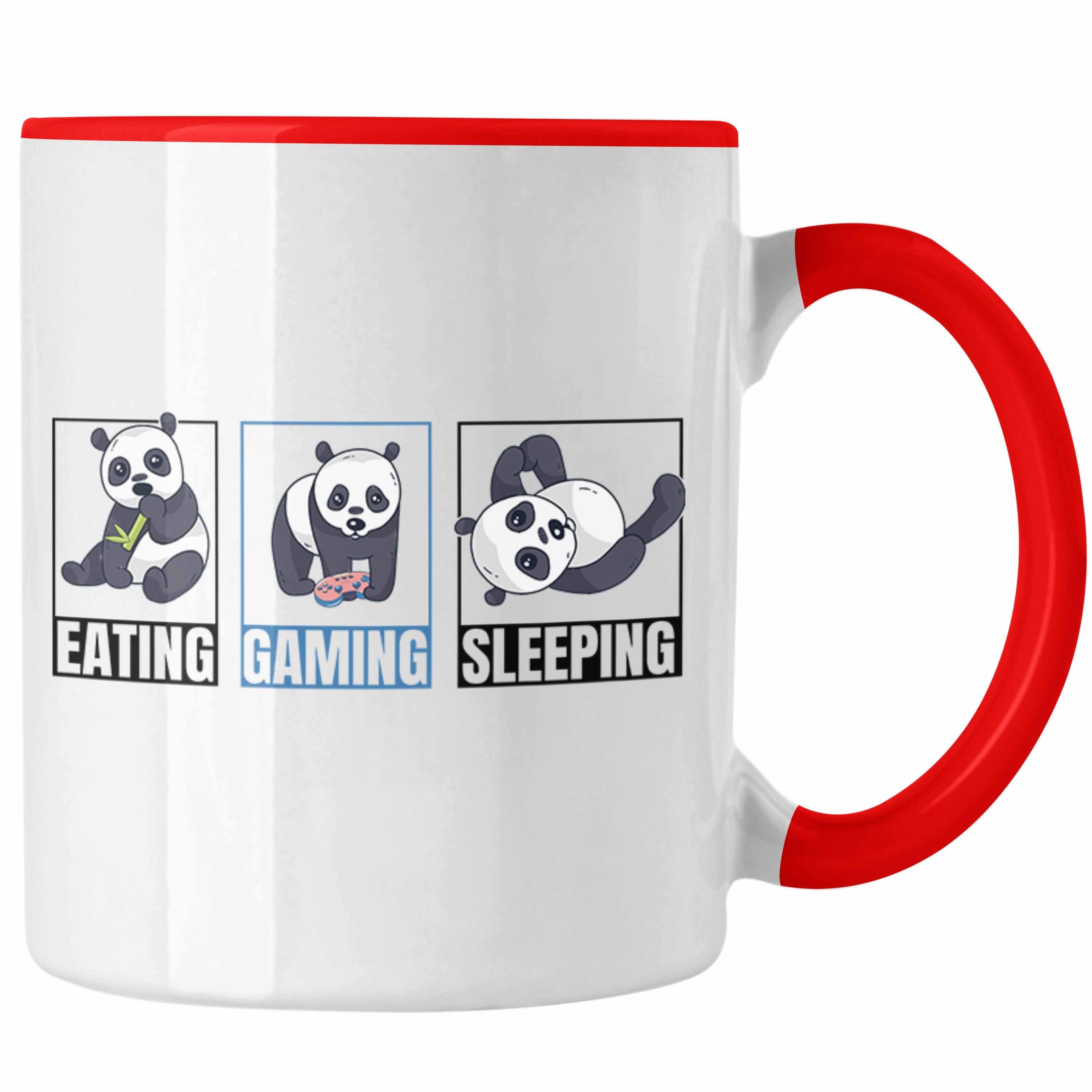 Trendation Tasse Trendation - Lustige Panda Tasse Geschenk Gamer Gaming Zocker Geschenkidee für Jungs Rot