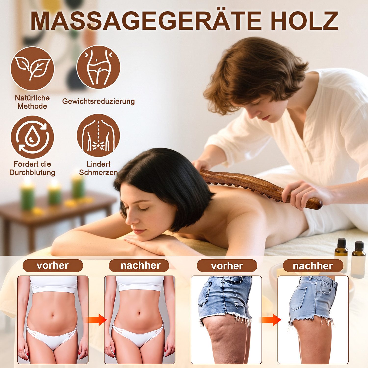 AIMAX Nacken-Massagegerät Holz-Gua-Sha-Massageroller 31 Perlen, 58cm, Nacken- & Körpermassage, Massagestab Holz Ganzkörper Gesichtsmassagegerät Massagestein, Gu – Bild 3 von 5