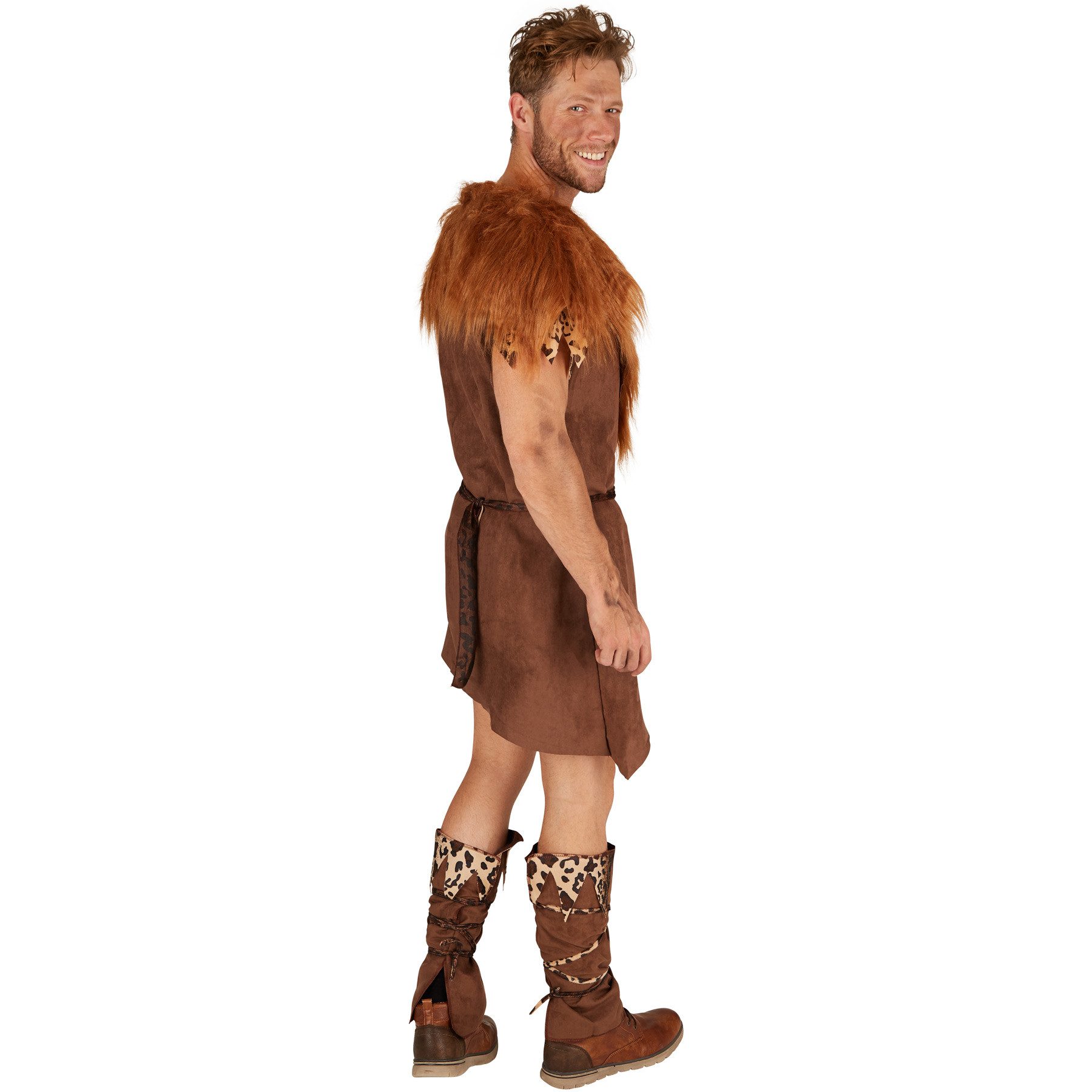 dressforfun Kostüm Höhlenmensch/Urzeitjäger, in braun gemischt, Gr. S, Bequemes Gewand, Perfektes wildes Karnevalskostüm, Inkl. Gürtel, Inkl. Beinstulpen