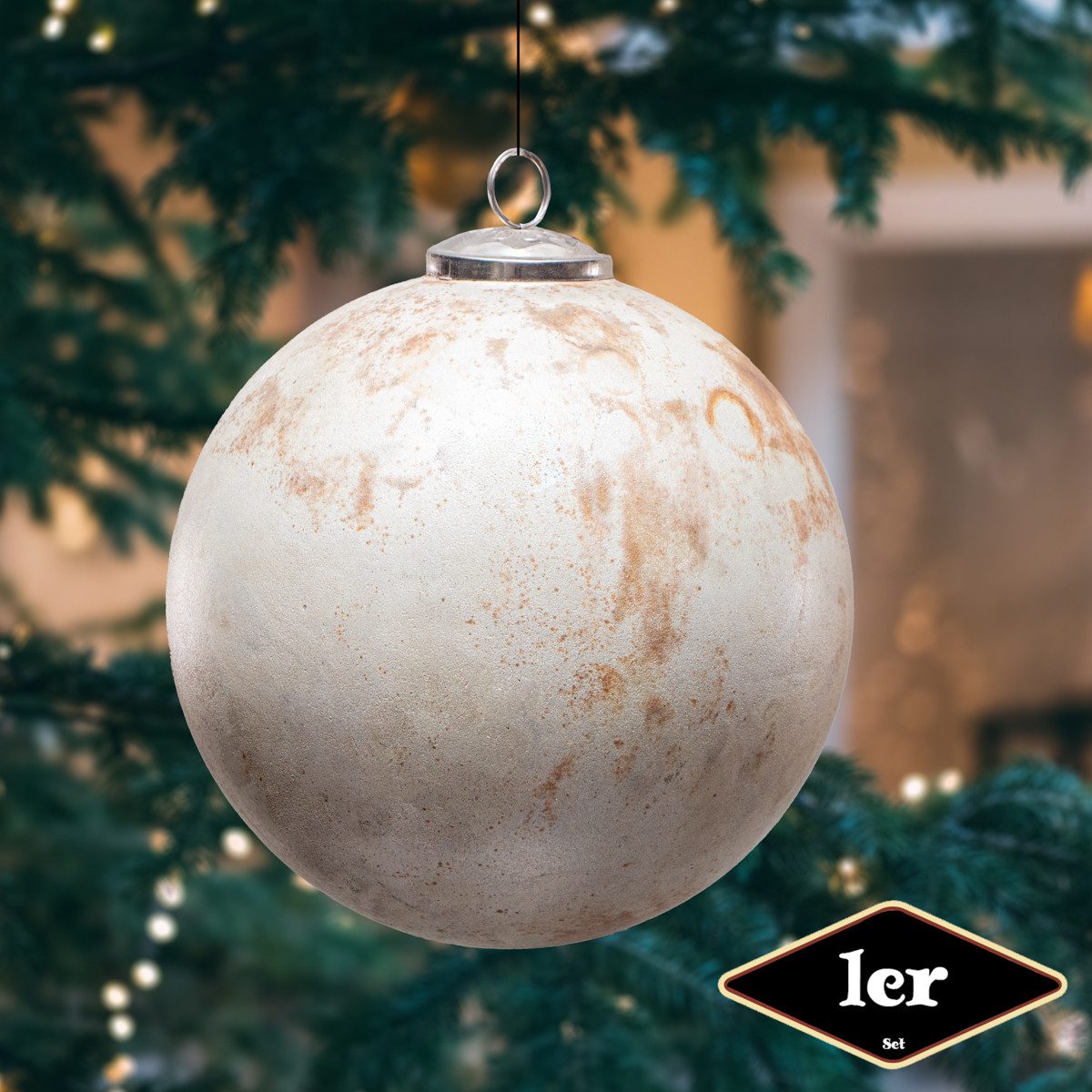 Antikas Weihnachtsfigur Christbaumkugel in Runder Form,XXL, Glas, beige-braun, H17,0xB16,5cm