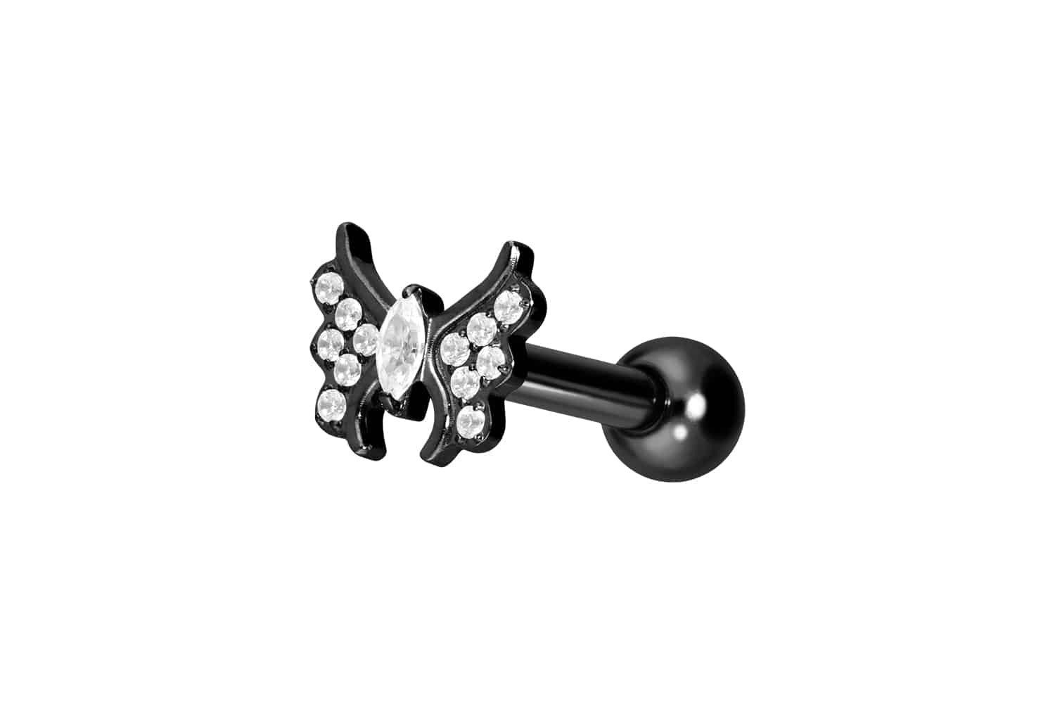 Piercing-Set Titan Ohrpiercing mit Innengewinde KRISTALLSCHMETTERLING