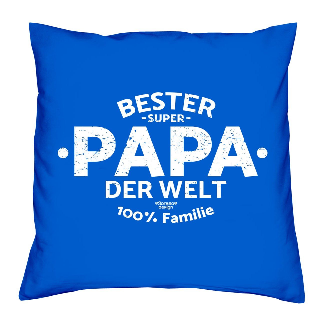 Soreso® Dekokissen Kissen Bester Papa der Welt & Urkunde für den Weltbesten Papa, Vatertagsgeschenk Papa Männer royal-blau
