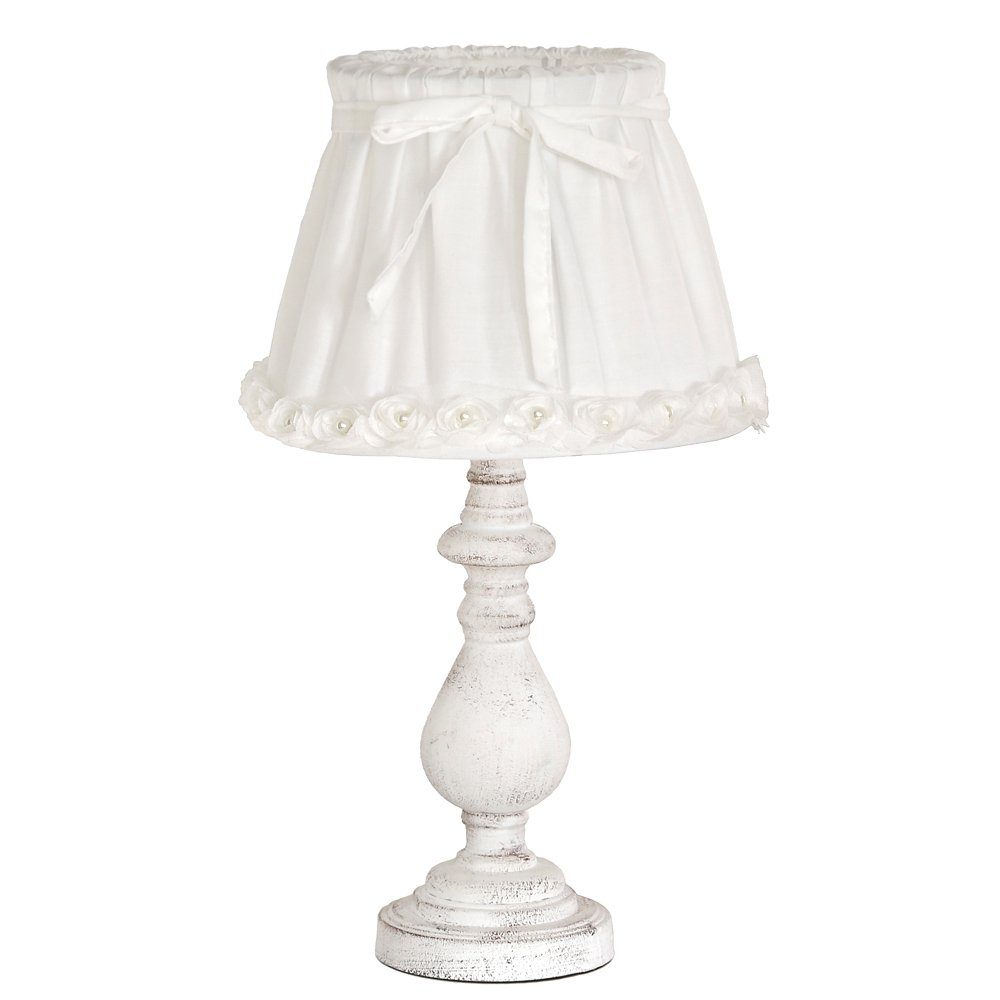 Tischleuchte Tischlampe ROSY DREAMS weiß mit kleinen Stoffrosen am Rand Rosenrand E