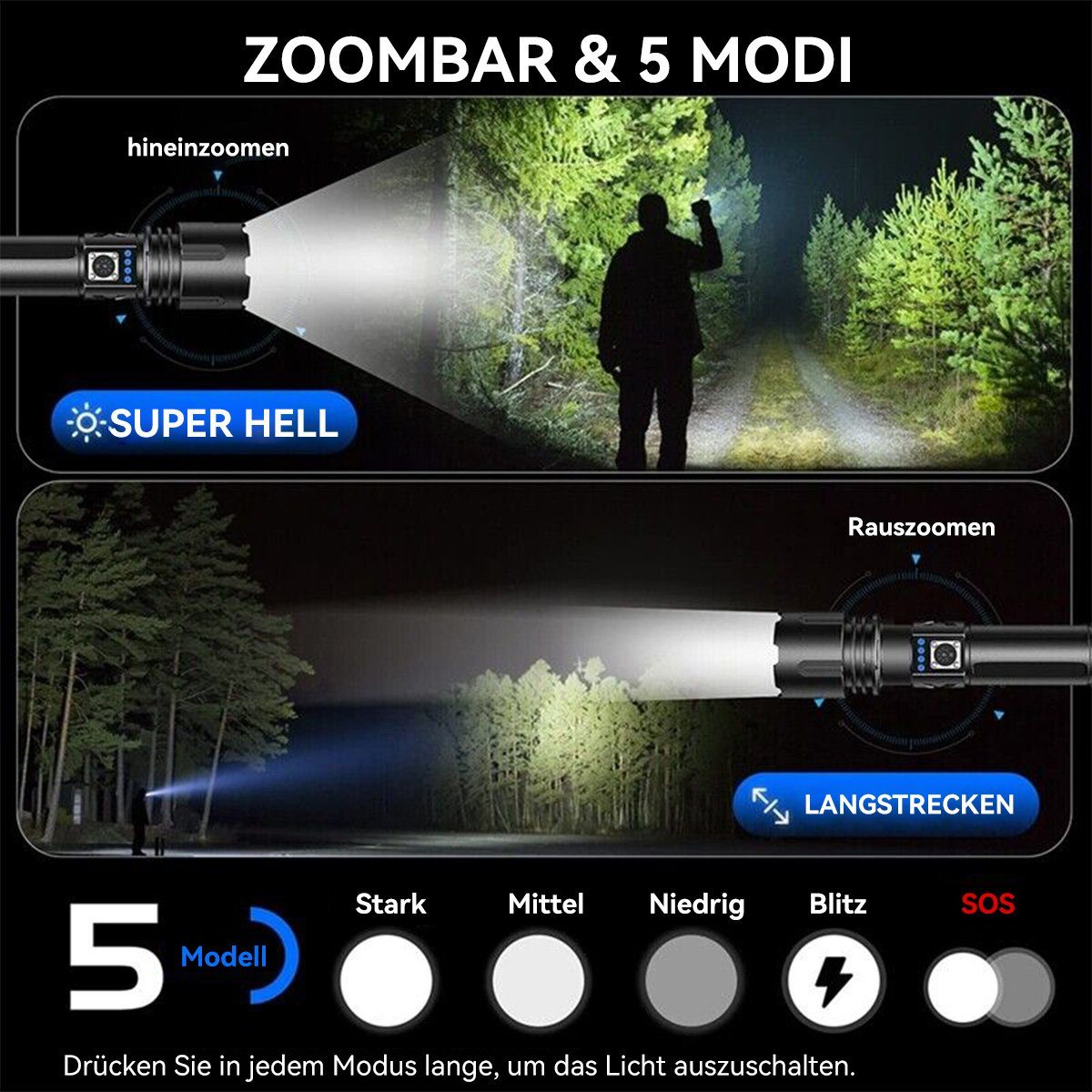 Flashlight,5 USB Aufladbar DOPWii Taschenlampe Taktische Lichtmodi,Wasserdicht