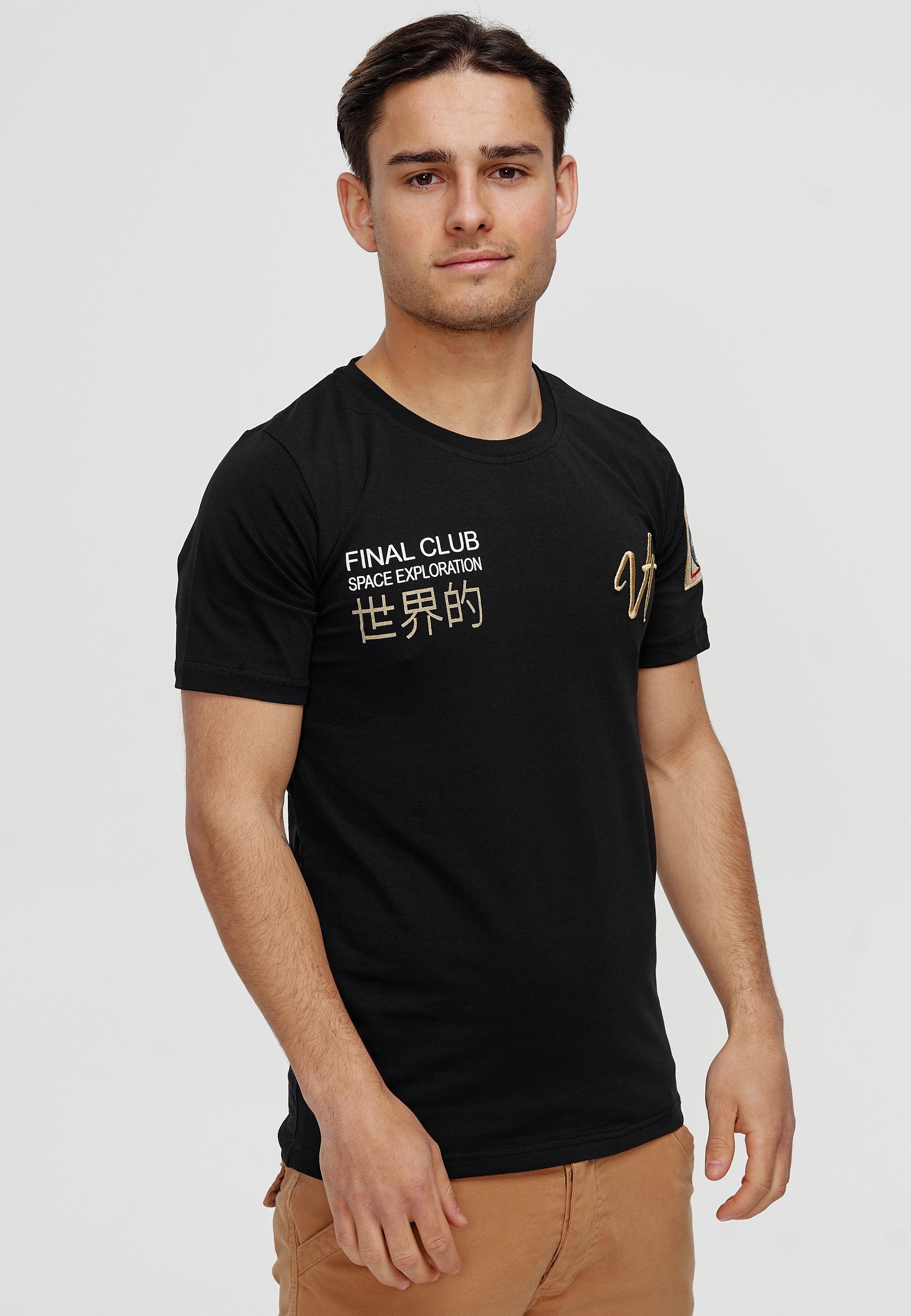 OneRedox T-Shirt TS-3713C (Shirt Polo 1-tlg) Schwarz Freizeit Tee, Fitness Casual Kurzarmshirt
