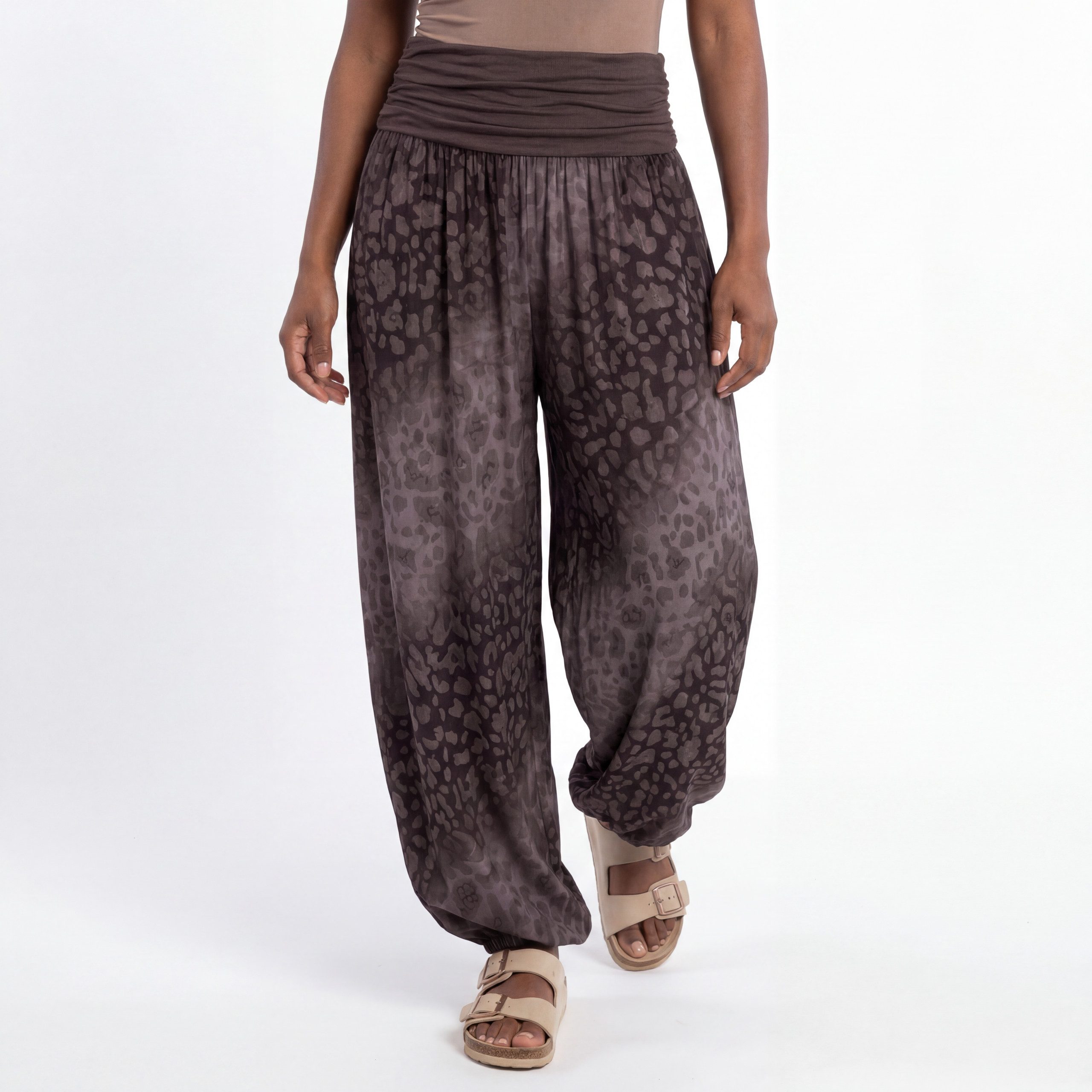 OriginalYou Haremshose Flatterhose Damen Sommerhose weite Haremshose Leo Print mit elastischem Bund, sommerliches Design, Middle Waist