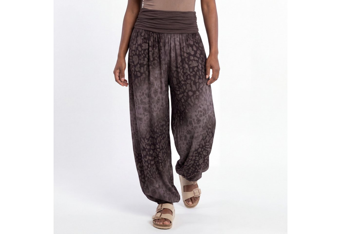 OriginalYou Haremshose Flatterhose Damen Sommerhose weite Haremshose Leo Print mit elastischem Bund, sommerliches Design, Middle Waist