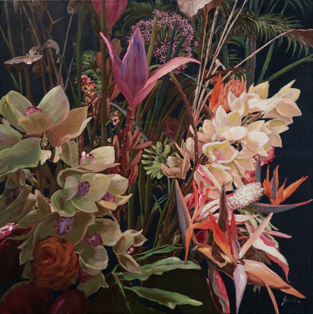 ArtUniverse Gemälde Hübsche Blumen Naturmotiv Braun 100 x 100 cm, Naturmotiv