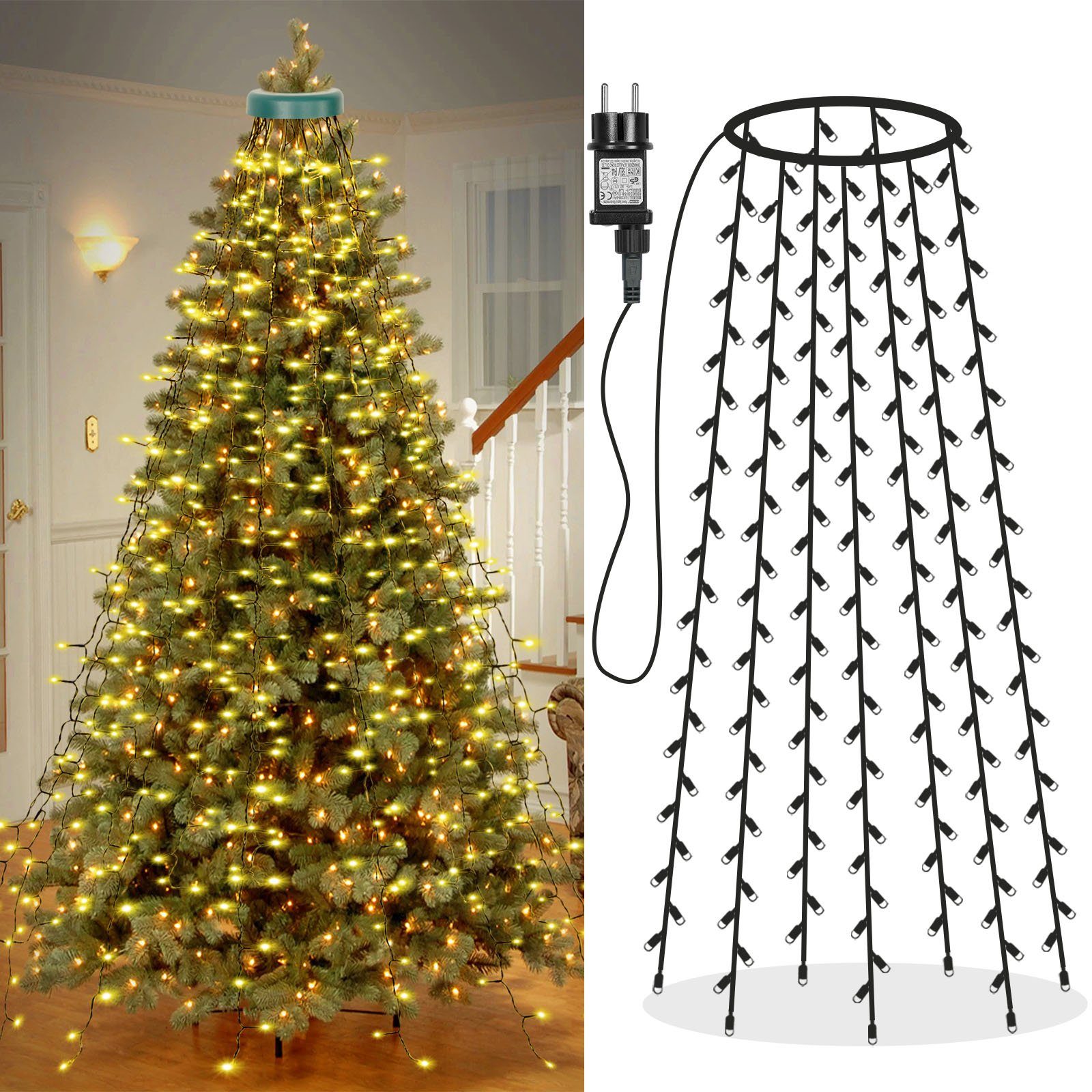 LED-Baummantel 2025 Neu LED Baummantel Weihnachtsbeleuchtung Lichterkette Mit Ring