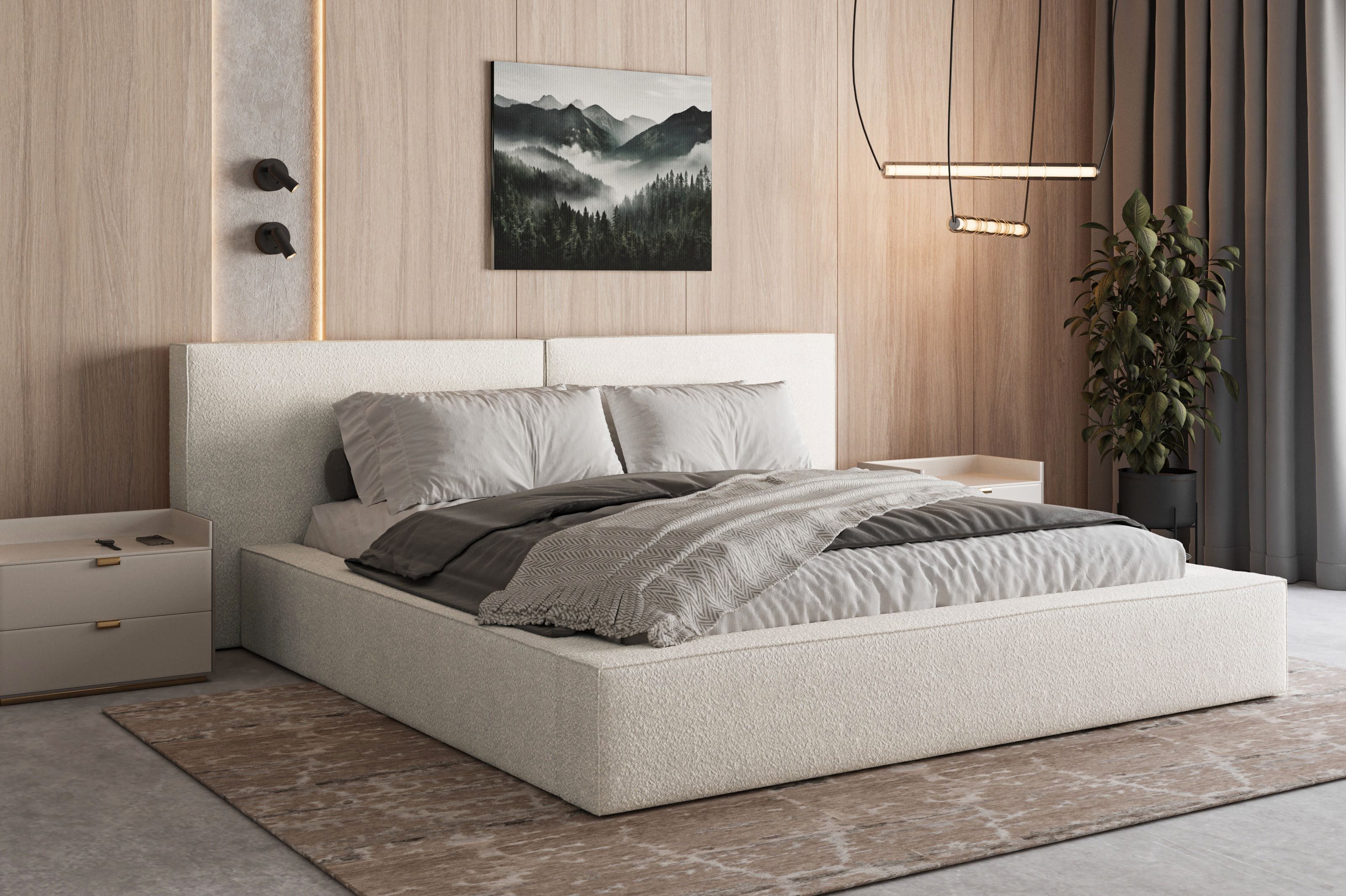 MOEBLO Polsterbett aus Bouclé Bett 06 (Bezug: Boucle, Doppelbett mit Kopfst günstig online kaufen