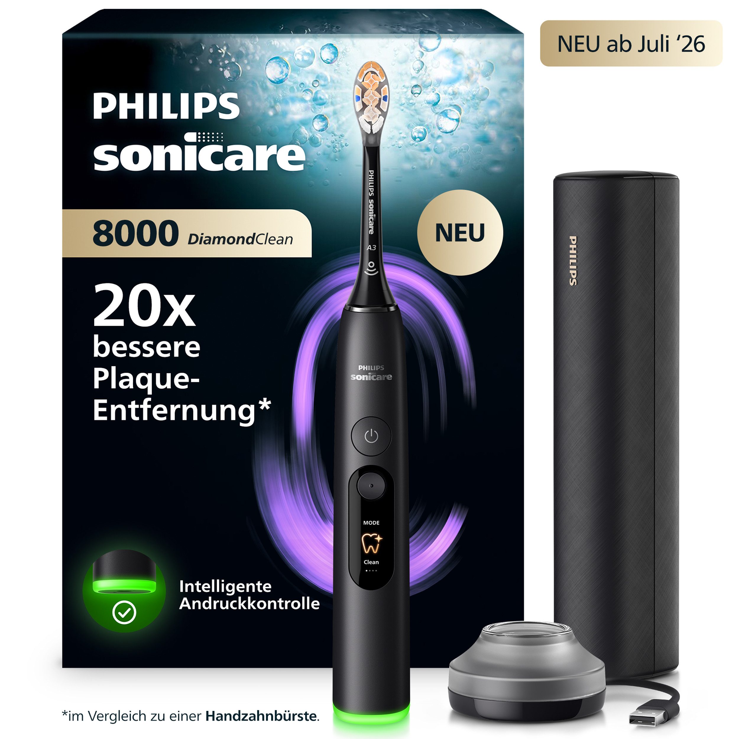 Philips Sonicare Elektrische Zahnbürste DiamondClean 8000 HX8311/12, Aufsteckbürsten: 1 St., mit intelligenter Andruckkontrolle und 3 Intensitätsstufen