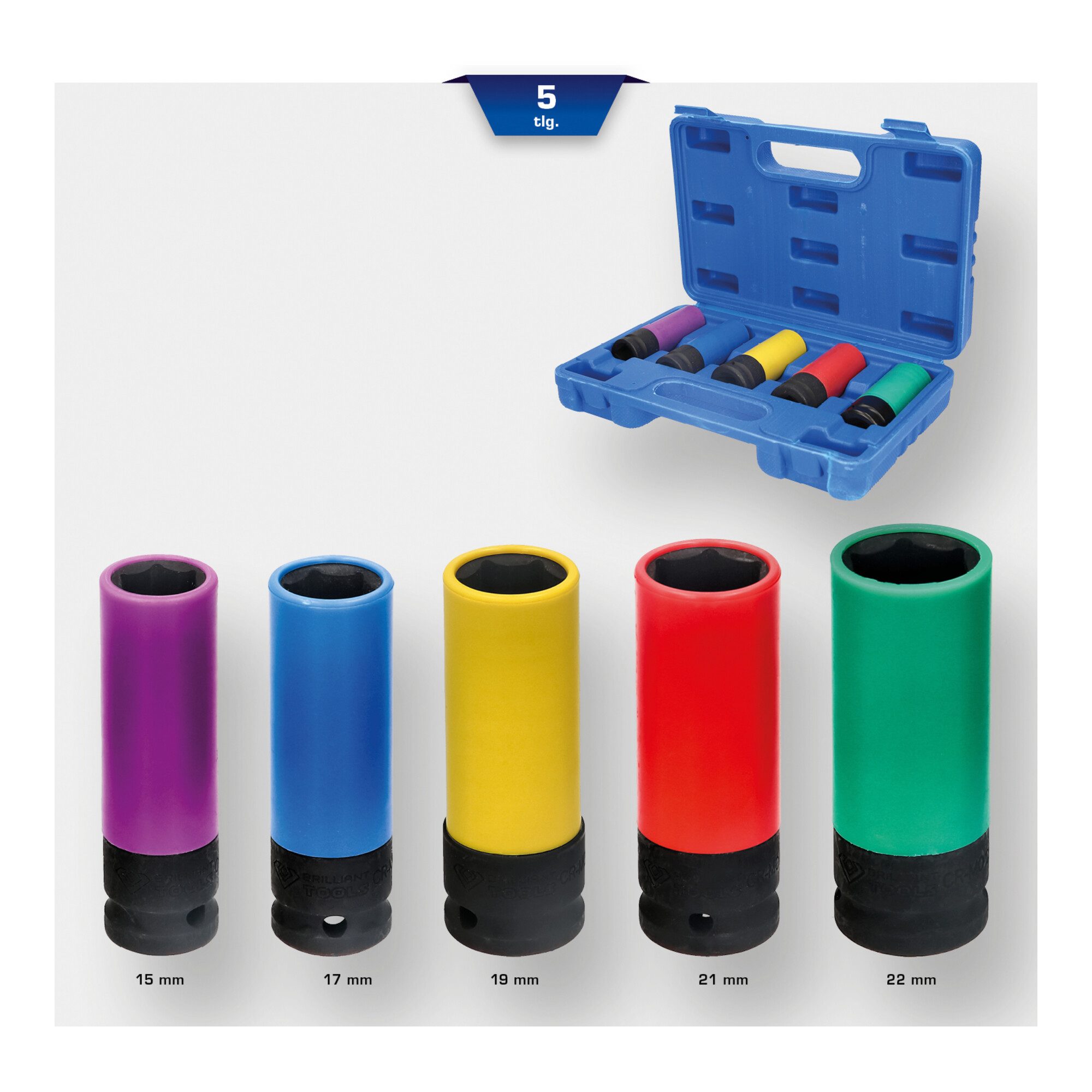 Brilliant Tools Stecknuss Brilliant Tools 1/2 Zoll Alu-Felgen-Kraft-Stecknuss-Satz, 5-tlg