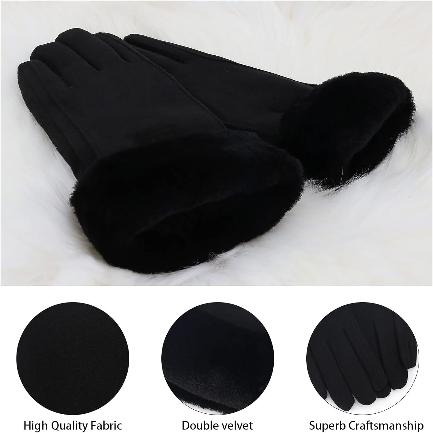 Schwarz Damen Handschuhe, Alster mit Herz warm winddicht, hält Fleece, Kunstfell, Fleecehandschuhe A0503 Herz elegant, Alster Warme
