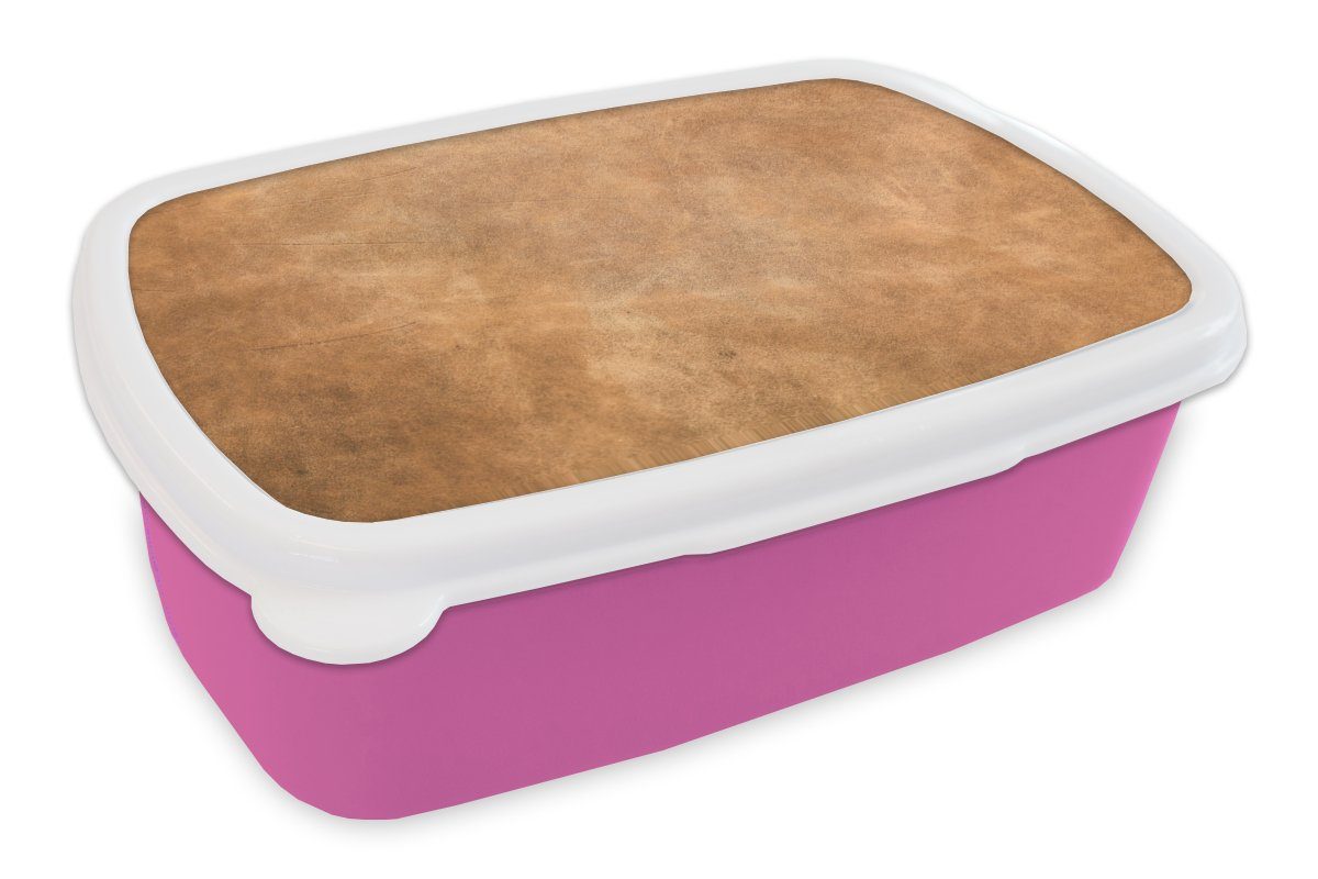 MuchoWow Lunchbox Leder - Strukturiert - Lederoptik - Braun, Kunststoff, (2-tlg), Brotbox für Erwachsene, Brotdose Kinder, Snackbox, Mädchen, Kunststoff rosa