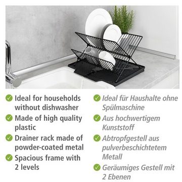 WENKO Abtropfmatte Nelia, mit Abtropfgestell Schwarz, Geneigte Fläche für optimalen Wasserablauf