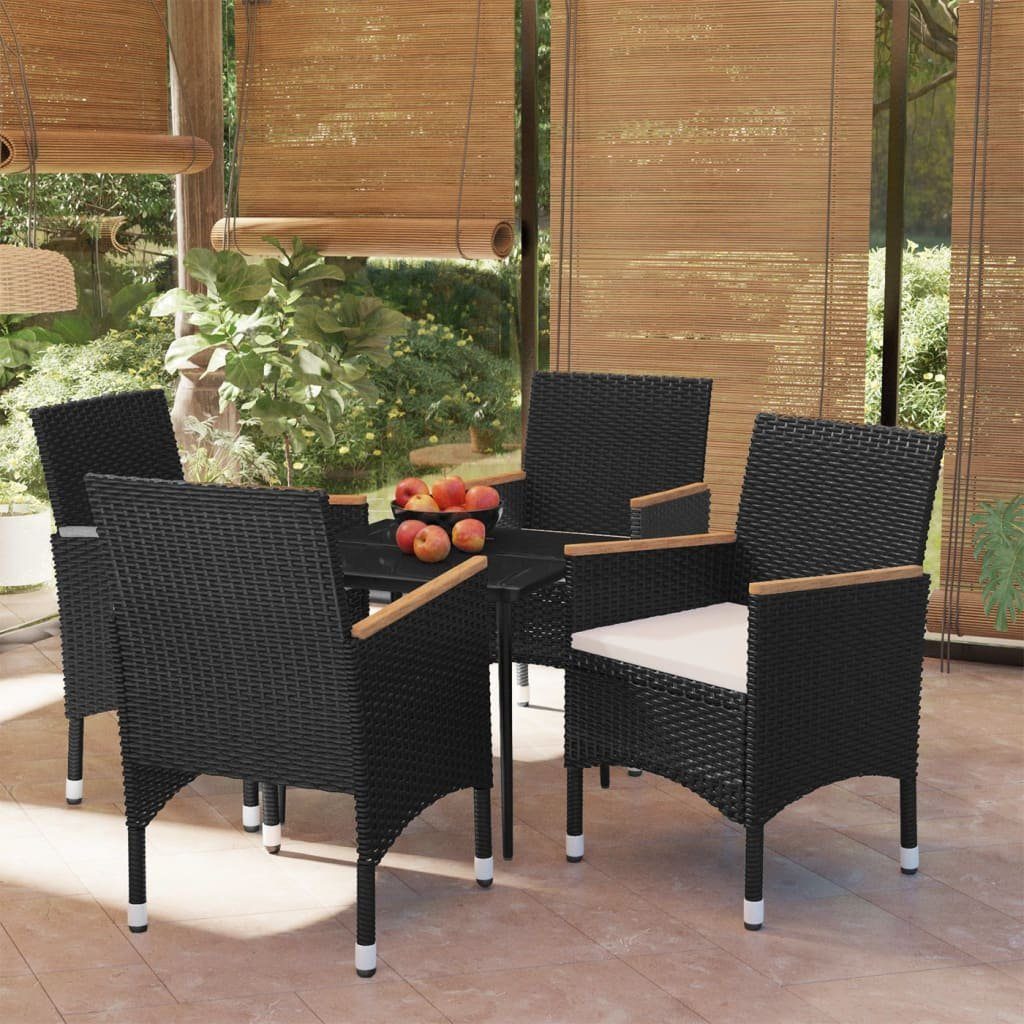 Garten-Essgruppe Schwarz 80x80x74 cm mit Echtholz und PE-Rattan