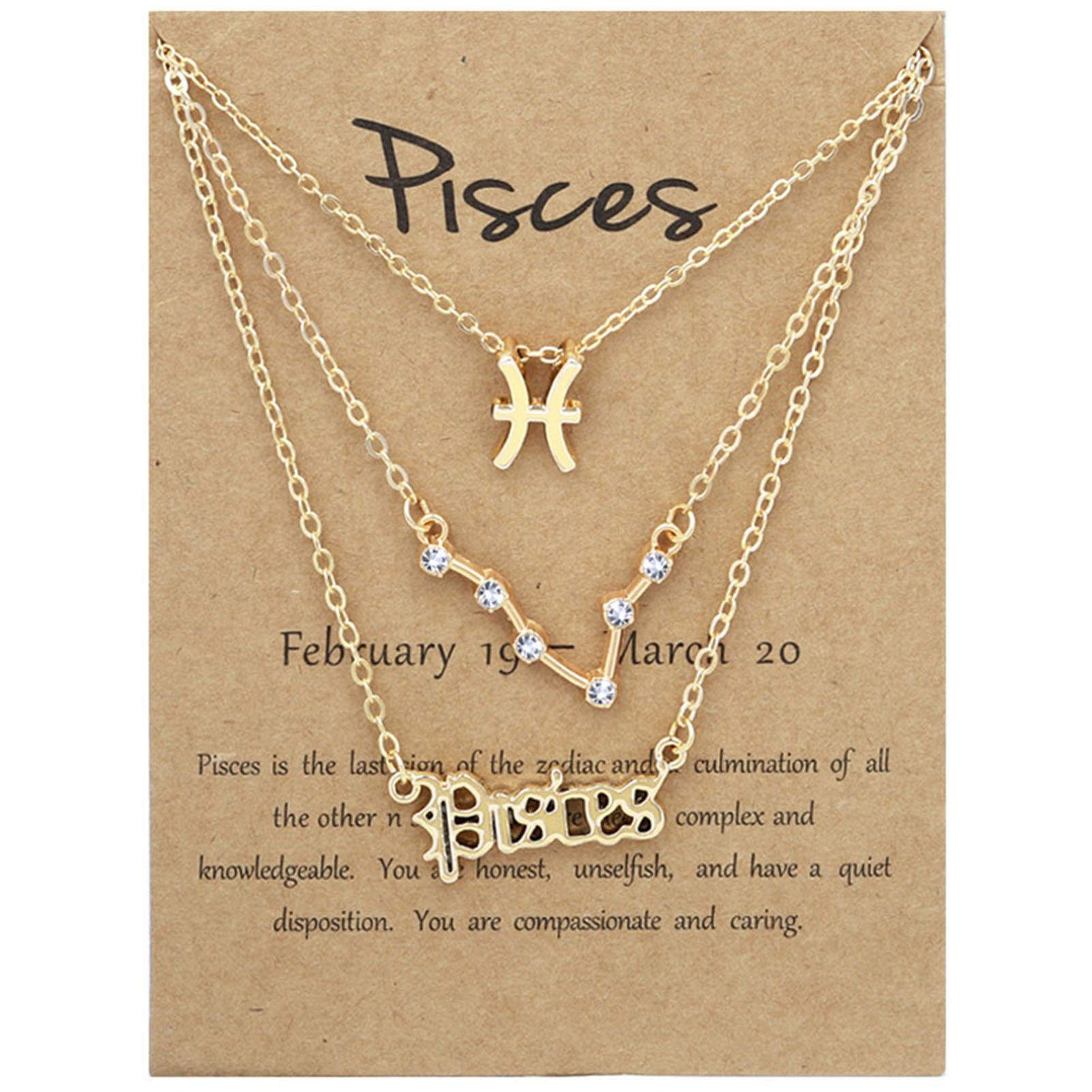 Blusmart Herzkette 3PCS 12 Zodiacs Pisces Alphabete Halskette Gold Vintage Für Frauen