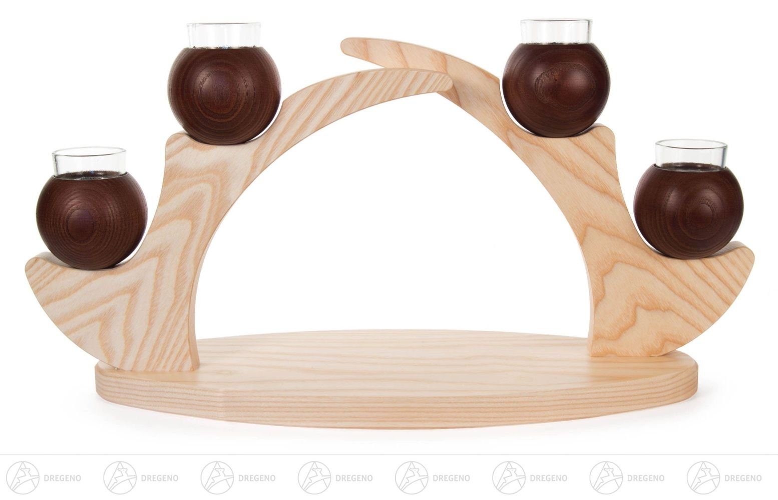 Dregeno Erzgebirge Kerzenhalter Tischleuchter für 4 Kerzen braun, aus Massivholz BxHxT 460 x 240 x 15, schlichtes schönes Design | Kerzenständer