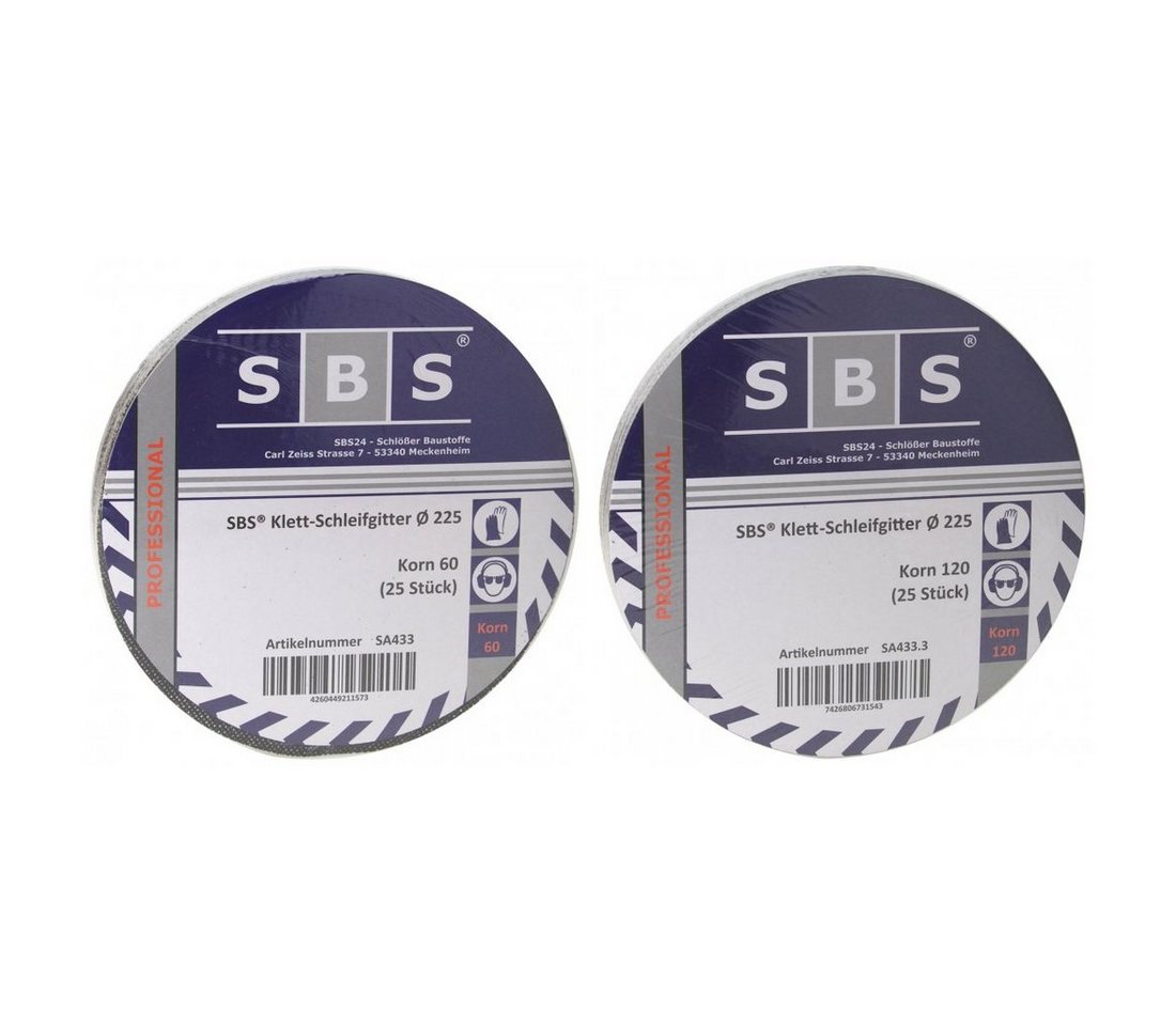 Thumbnail - SBS Schlößer Baustoffe Schleifscheibe Klett Gitterleinen Schleifgitter 50 Blatt 225mm Korn: 60, 120, (50 St)