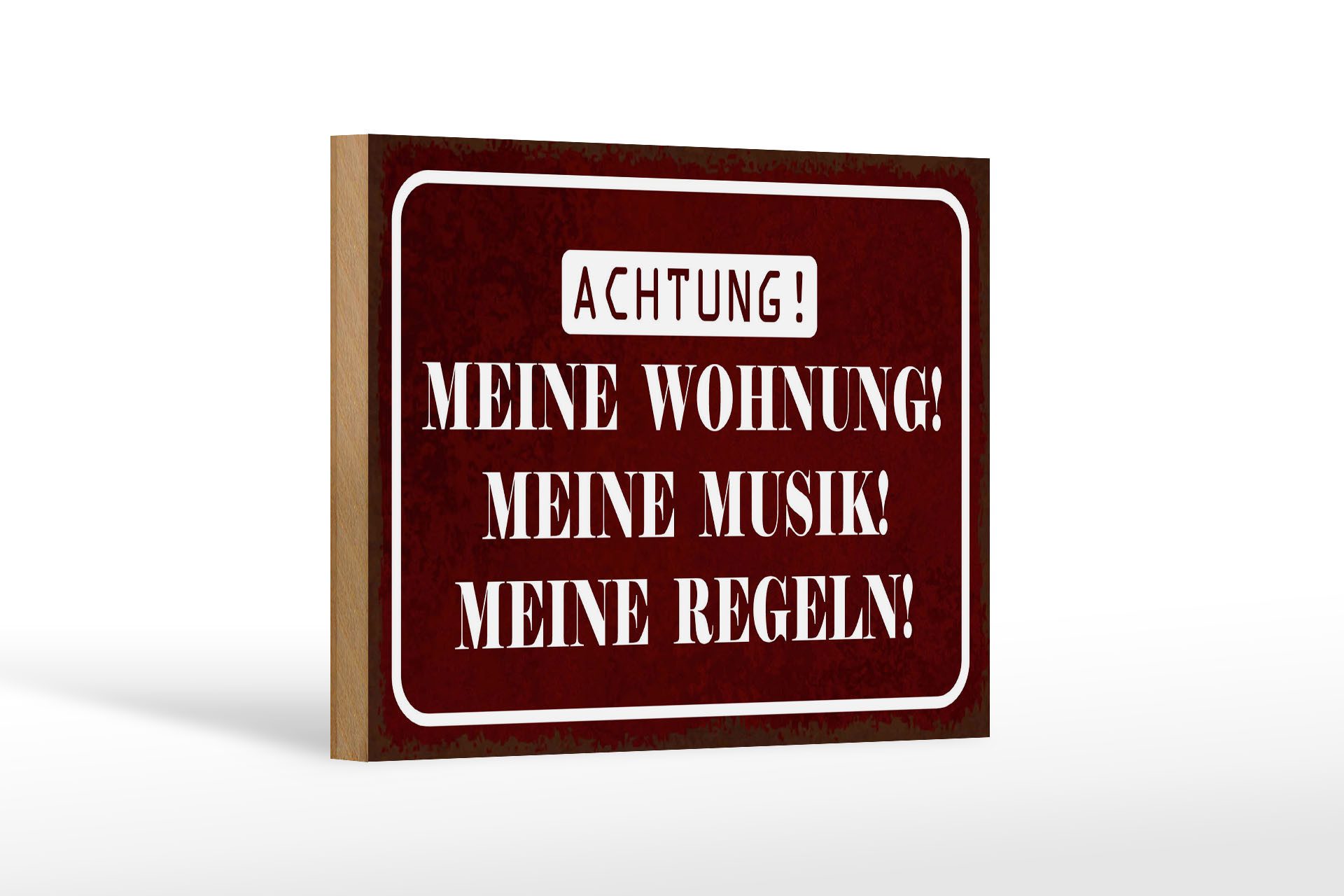 Femer GmbH Holzbild Hinweis 12x18 cm Meine Wohnung Musik Regeln, (1 St), Glatte 
