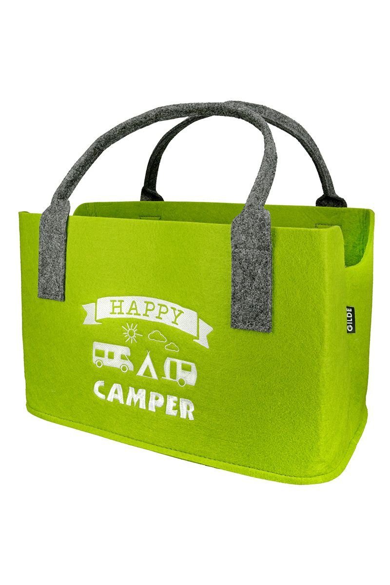Einkaufstasche hellgr dunkelgrau schwarz und Happy Dekoobjekt GILDE Camper