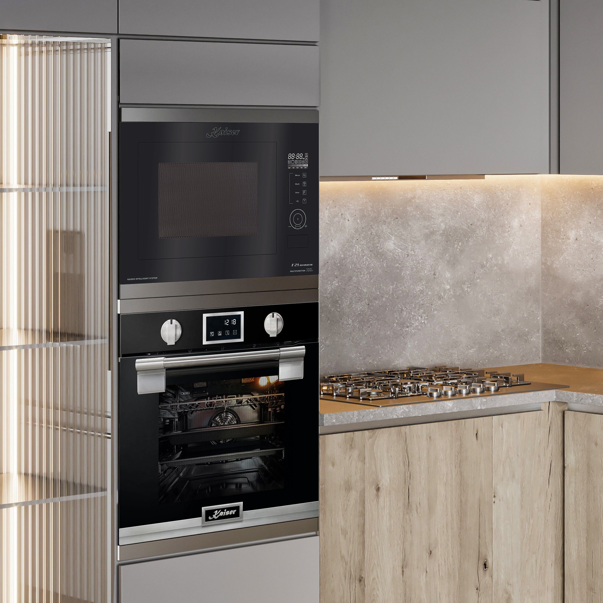 Kaiser Küchengeräte Backofen-Set EH 6338 s+EM 2510, mit 1-fach-Teleskopauszug, Einbau Backofen,11 Funktionen+Einbau-Mikrowelle,25L