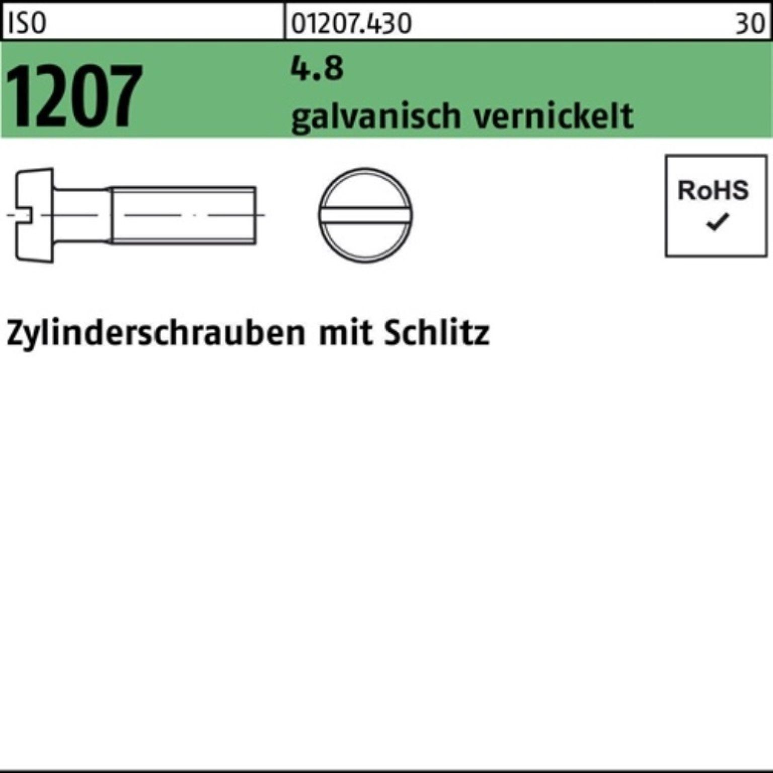 Reyher Zylinderschraube 2000er Pack Zylinderschraube ISO 1207 Schlitz M4x 12 4.8 galv. vernick