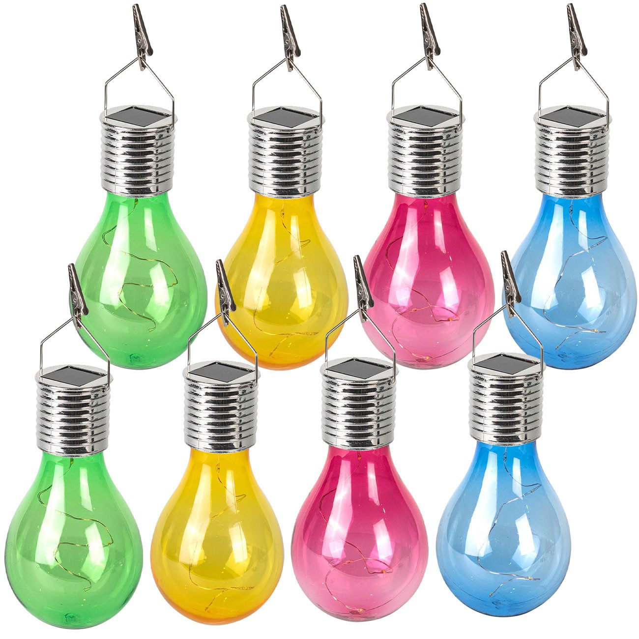 Casativo LED-Lichterkette Solar LED-Lampen Glühbirnen Deko Partyleuchte Gartenlampe je Ø7,5 cm, mit Dämmerungssensor & Klemme zum Aufhängen/kabellos