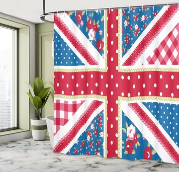 Abakuhaus Duschvorhang Moderner Digitaldruck mit 12 Haken auf Stoff Wasser Resistent Breite 175 cm, Höhe 180 cm, Shabby Chic Britische Flagge Floral
