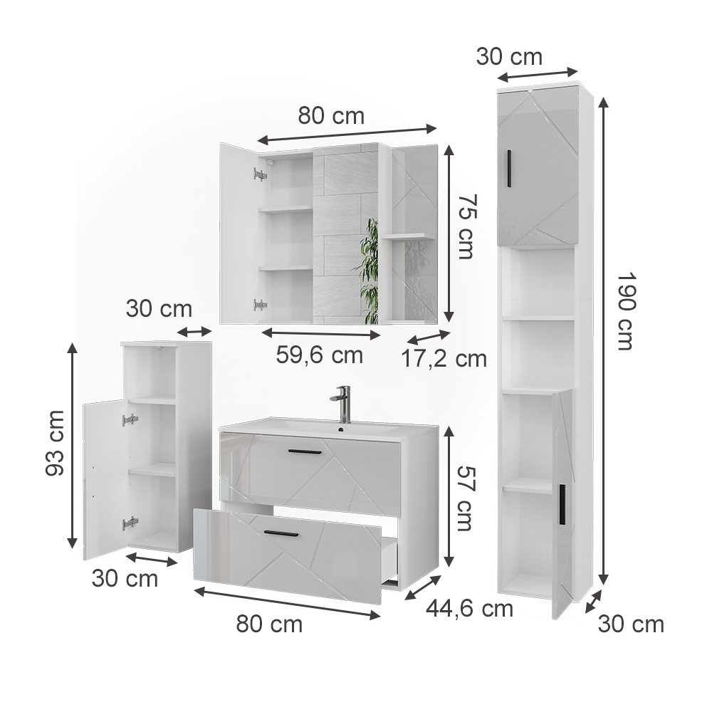 Vicco Badmöbel-Set Irma, Weiß/Weiß Hochglanz, 5 günstig online kaufen