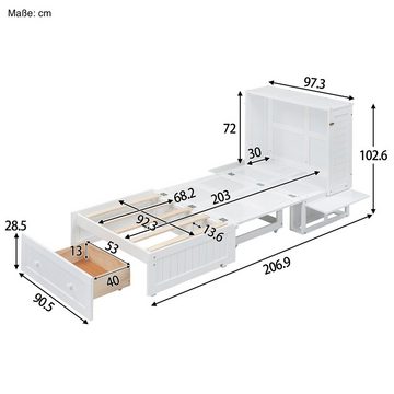 SOFTWEARY Schrankbett mit Schubladen (90x200 cm) Wandklappbett, horizontal klappbar, Holz