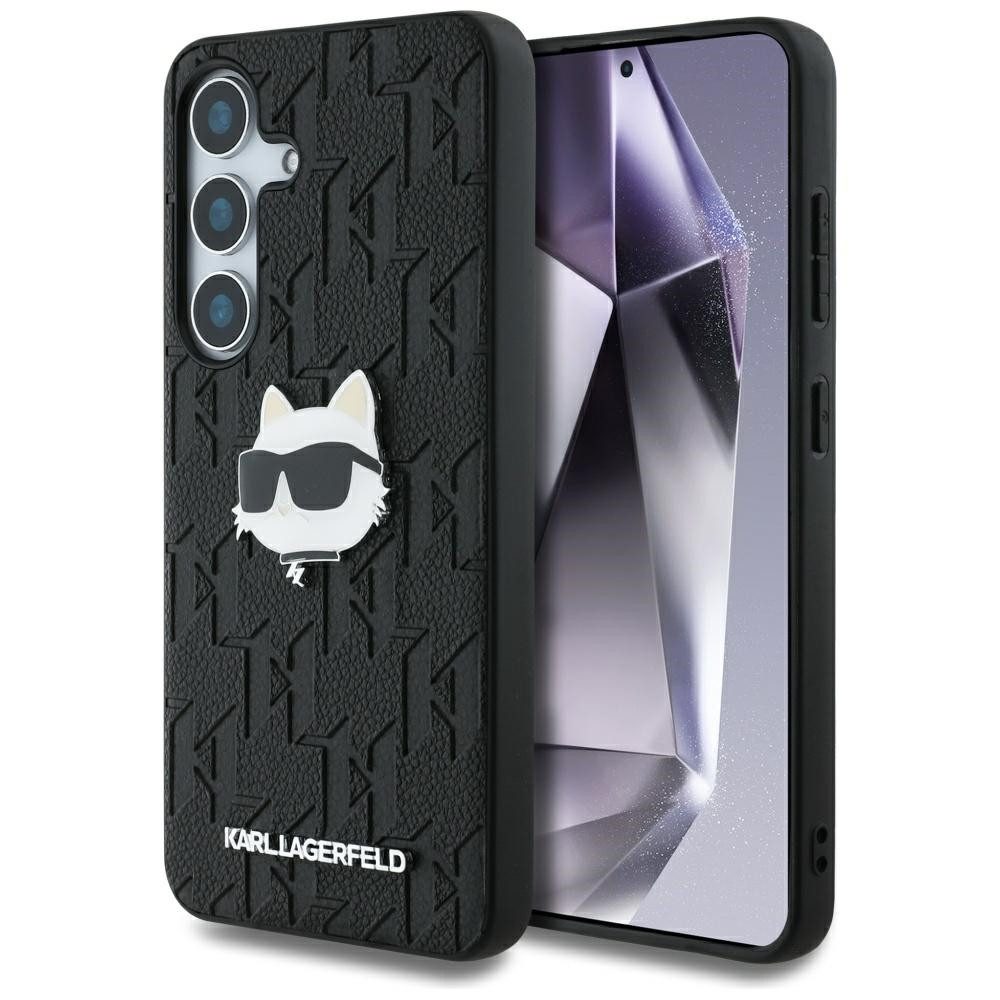 KARL LAGERFELD Handyhülle Galaxy S25 Kunststoff schwarz Katze Logo Metall 6,2 Zoll, Kantenschutz